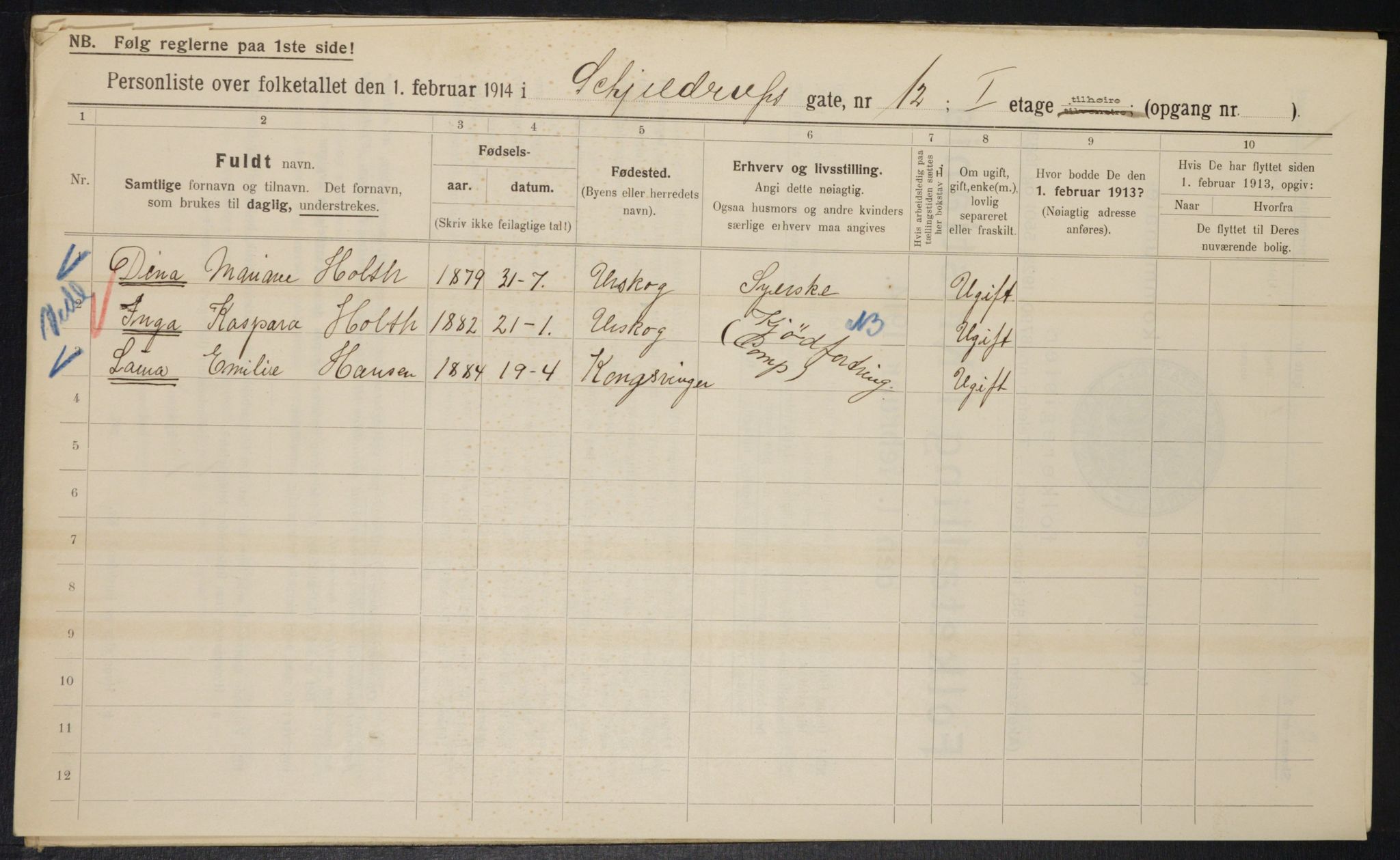 OBA, Municipal Census 1914 for Kristiania, 1914, p. 95656