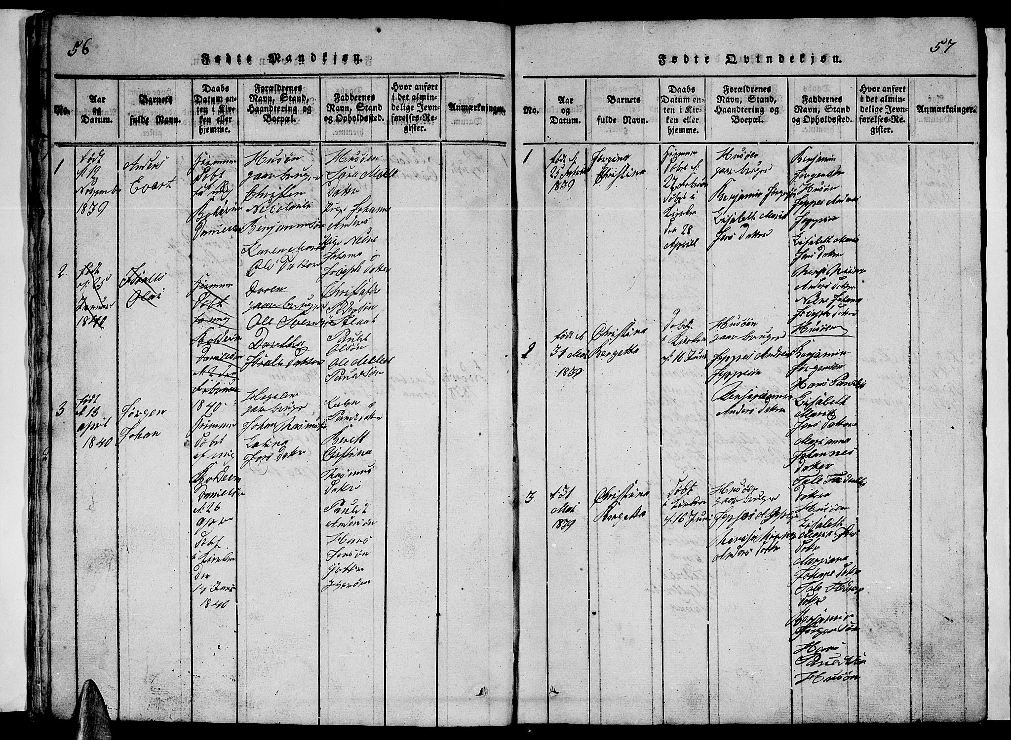 Ministerialprotokoller, klokkerbøker og fødselsregistre - Nordland, AV/SAT-A-1459/840/L0581: Parish register (copy) no. 840C01, 1820-1873, p. 56-57