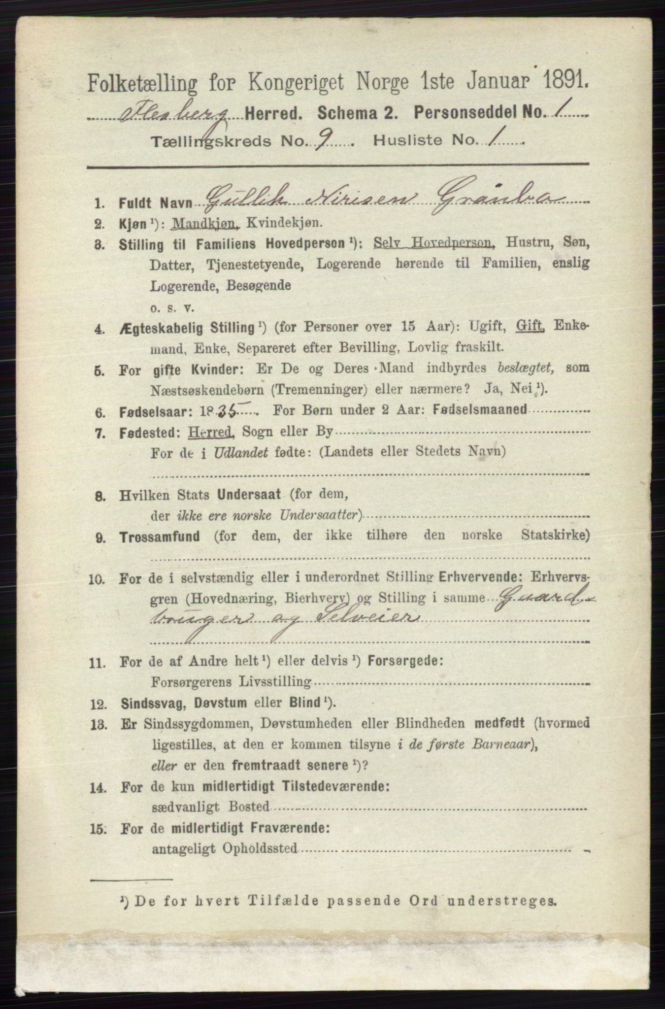 RA, 1891 census for 0631 Flesberg, 1891, p. 1526
