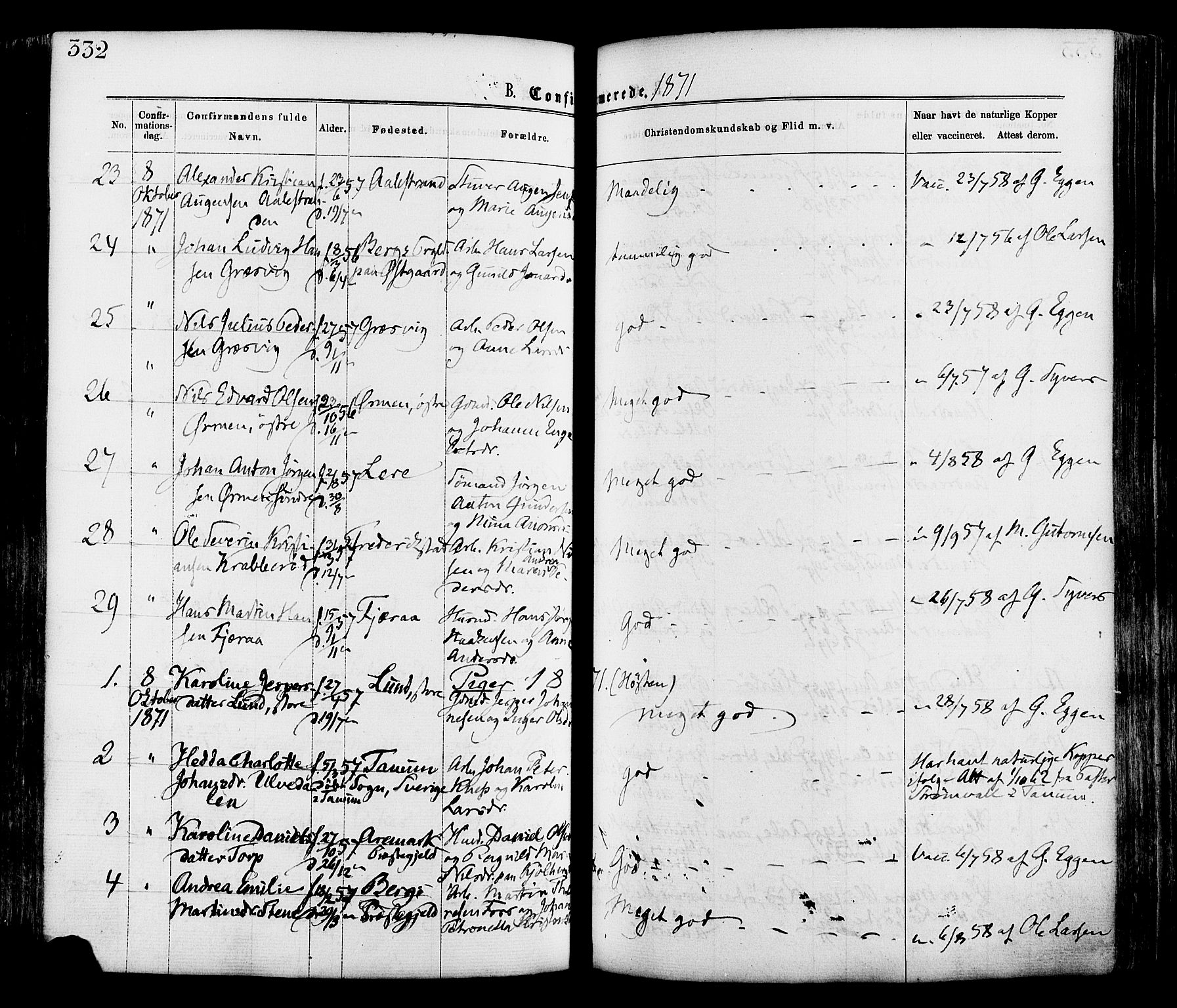 Onsøy prestekontor Kirkebøker, AV/SAO-A-10914/F/Fa/L0004: Parish register (official) no. I 4, 1861-1877, p. 332