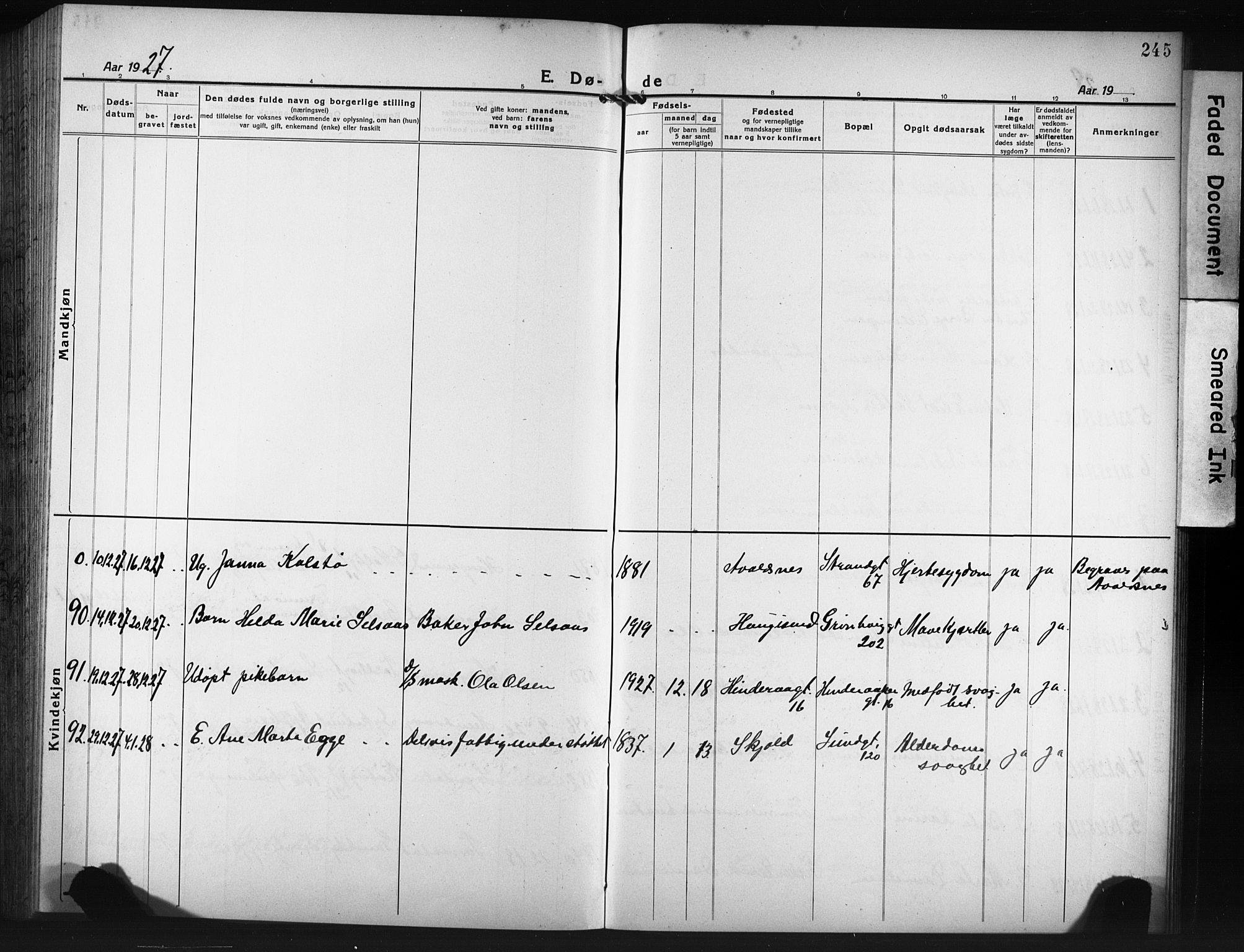 Haugesund sokneprestkontor, AV/SAST-A -101863/H/Ha/Hab/L0010: Parish register (copy) no. B 10, 1920-1931, p. 245