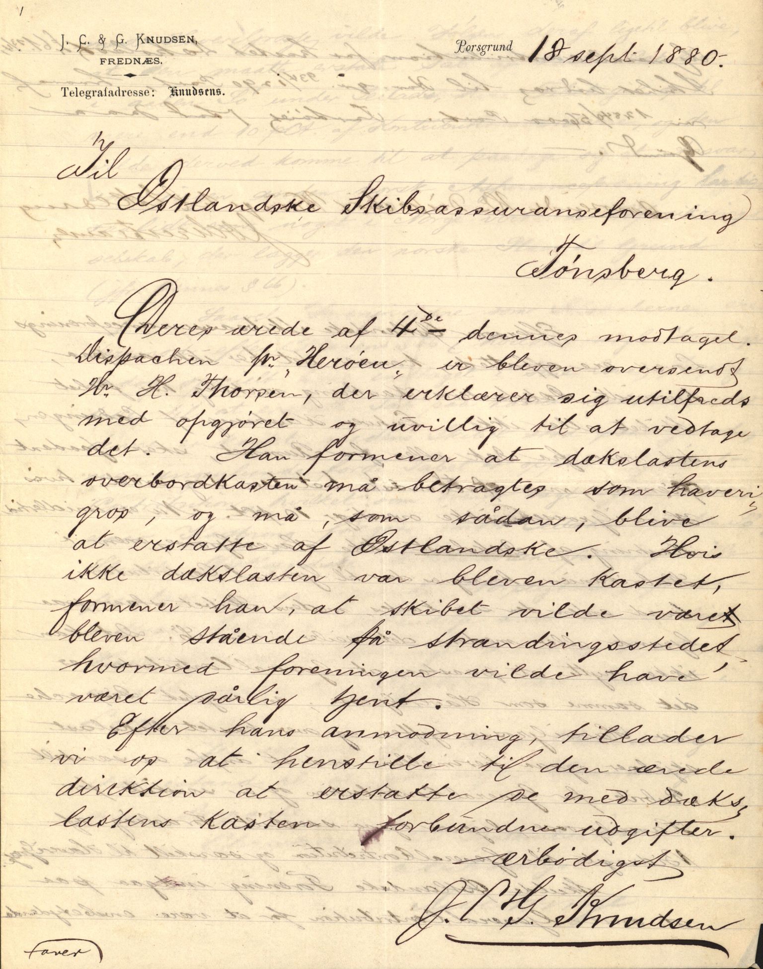 Pa 63 - Østlandske skibsassuranceforening, VEMU/A-1079/G/Ga/L0012/0007: Havaridokumenter / Herøen, 1880