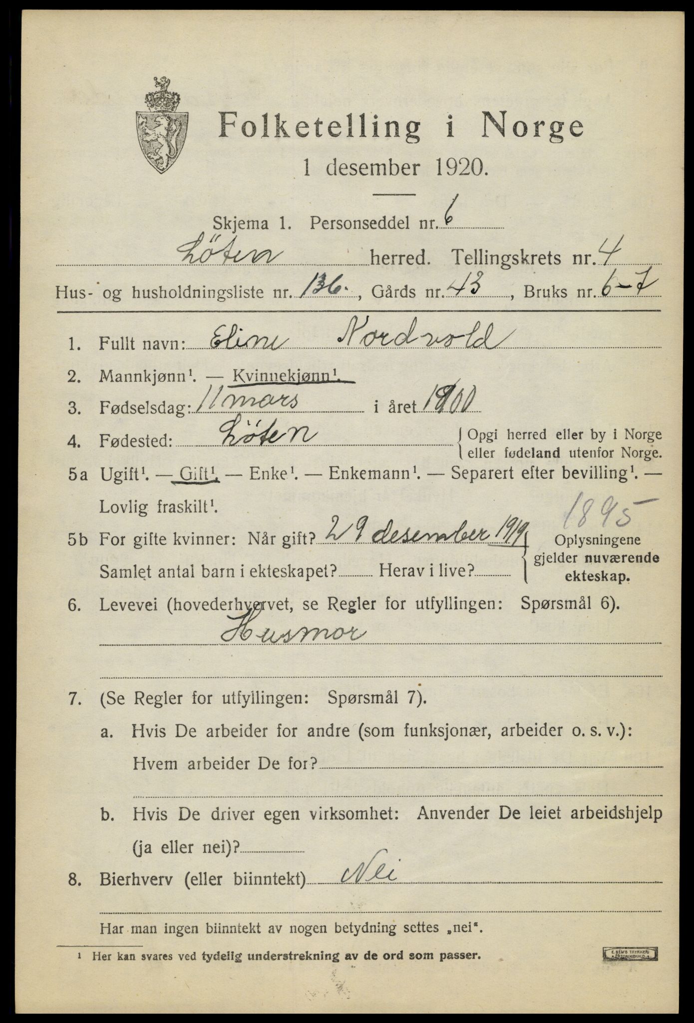 SAH, 1920 census for Løten, 1920, p. 9823