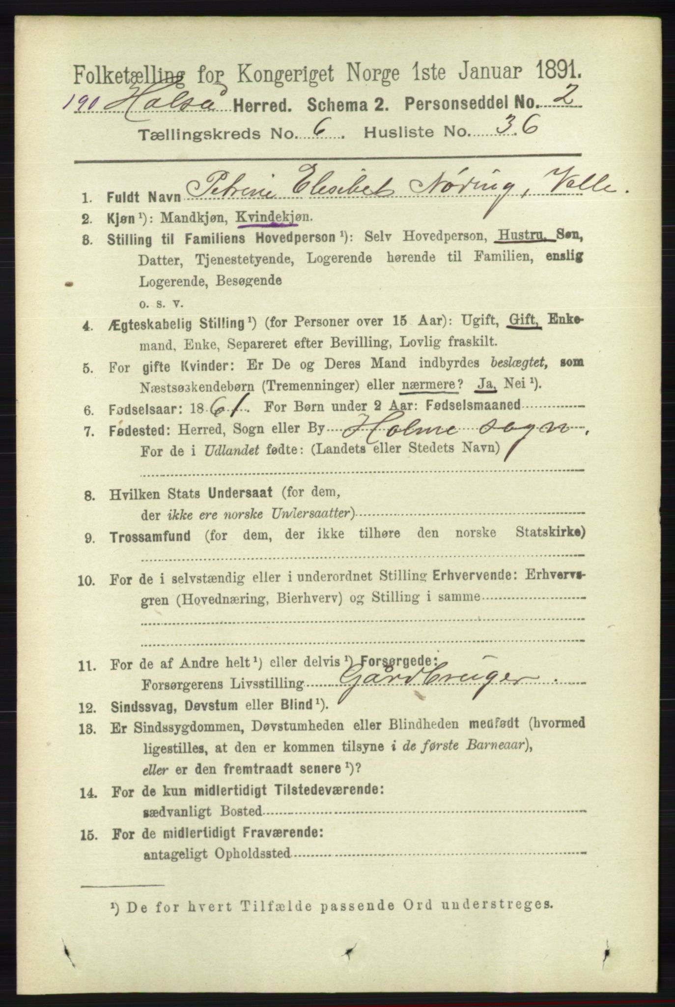 RA, 1891 census for 1019 Halse og Harkmark, 1891, p. 2556