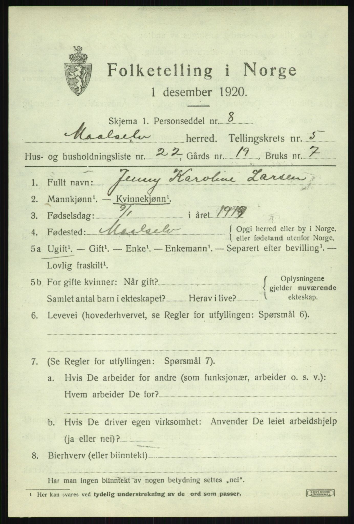 SATØ, 1920 census for Målselv, 1920, p. 3467