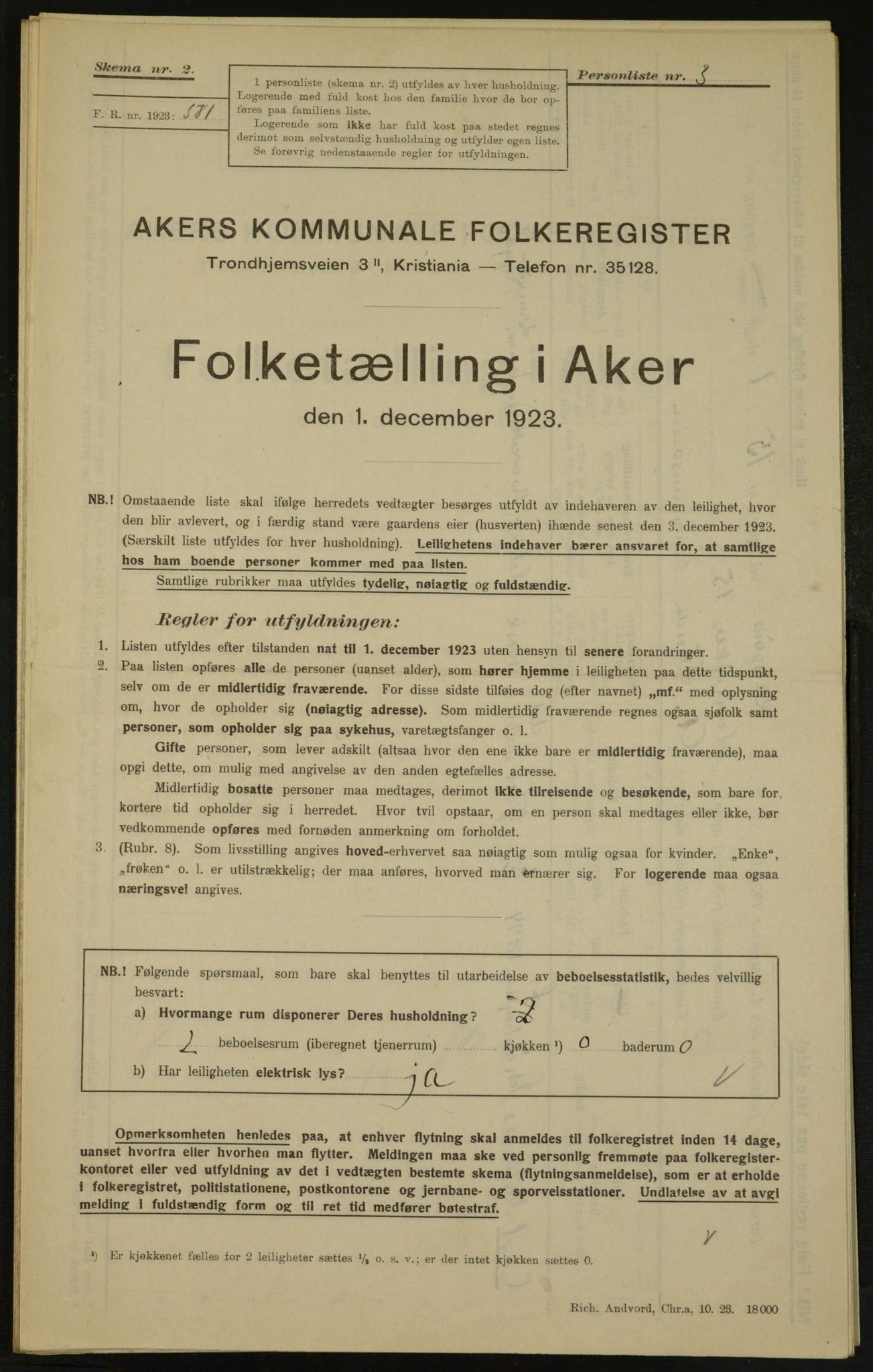 , Municipal Census 1923 for Aker, 1923, p. 3373