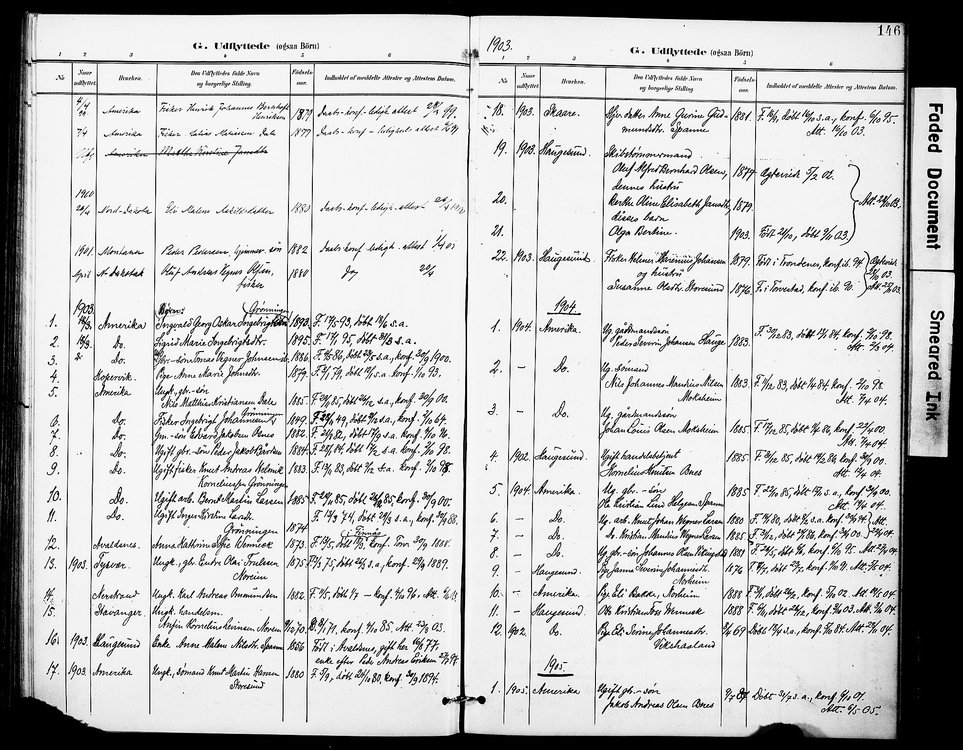 Torvastad sokneprestkontor, SAST/A -101857/H/Ha/Haa/L0017: Parish register (official) no. A 16, 1899-1911, p. 146