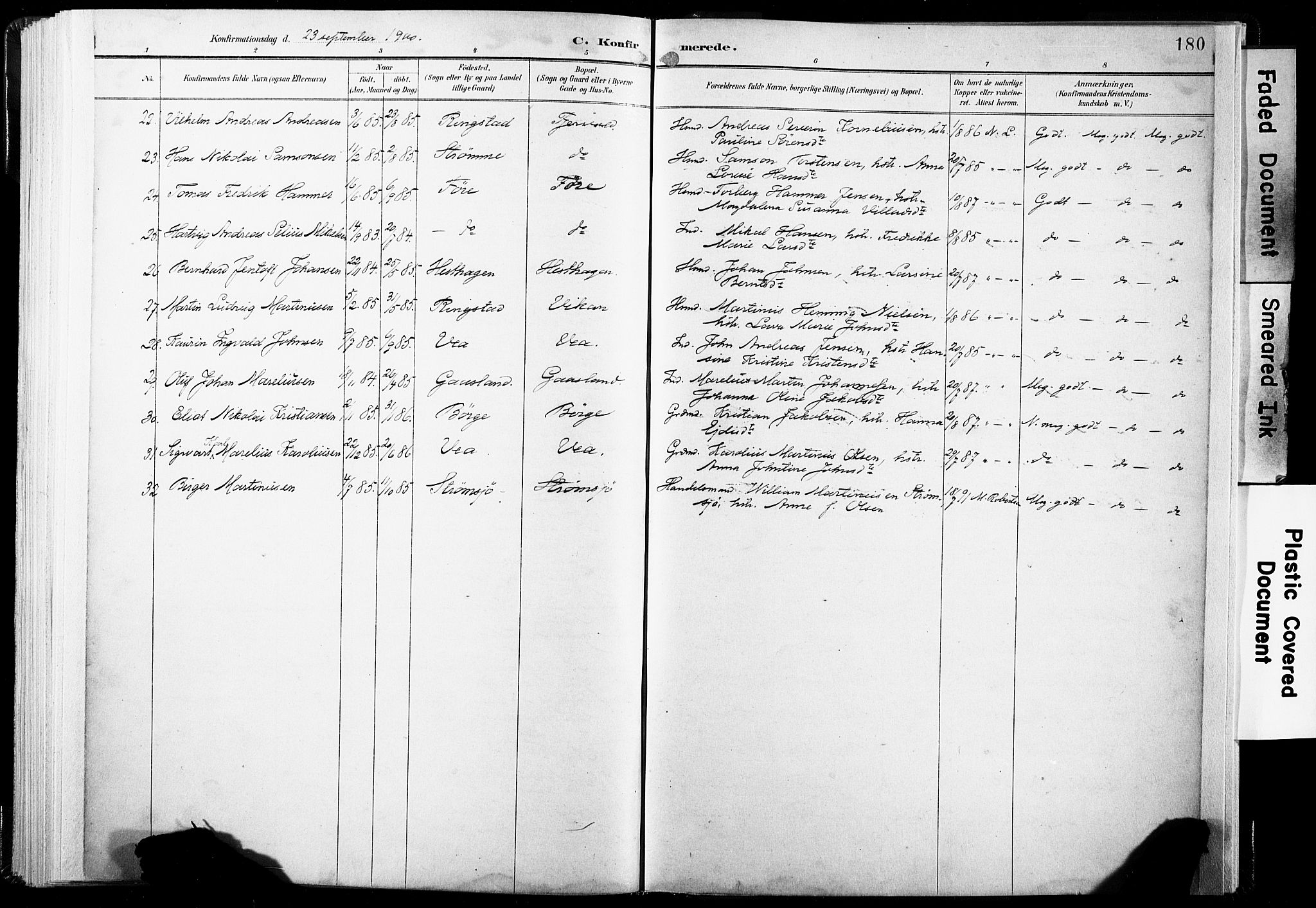 Ministerialprotokoller, klokkerbøker og fødselsregistre - Nordland, AV/SAT-A-1459/891/L1304: Parish register (official) no. 891A09, 1895-1921, p. 180