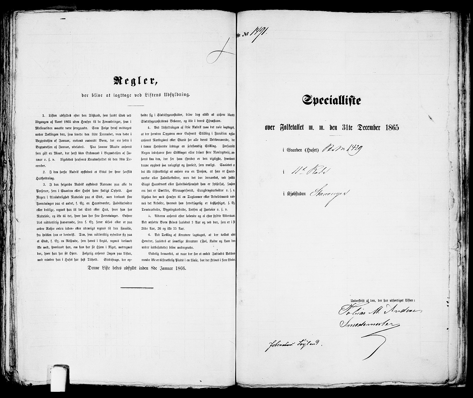 RA, 1865 census for Stavanger, 1865, p. 3018