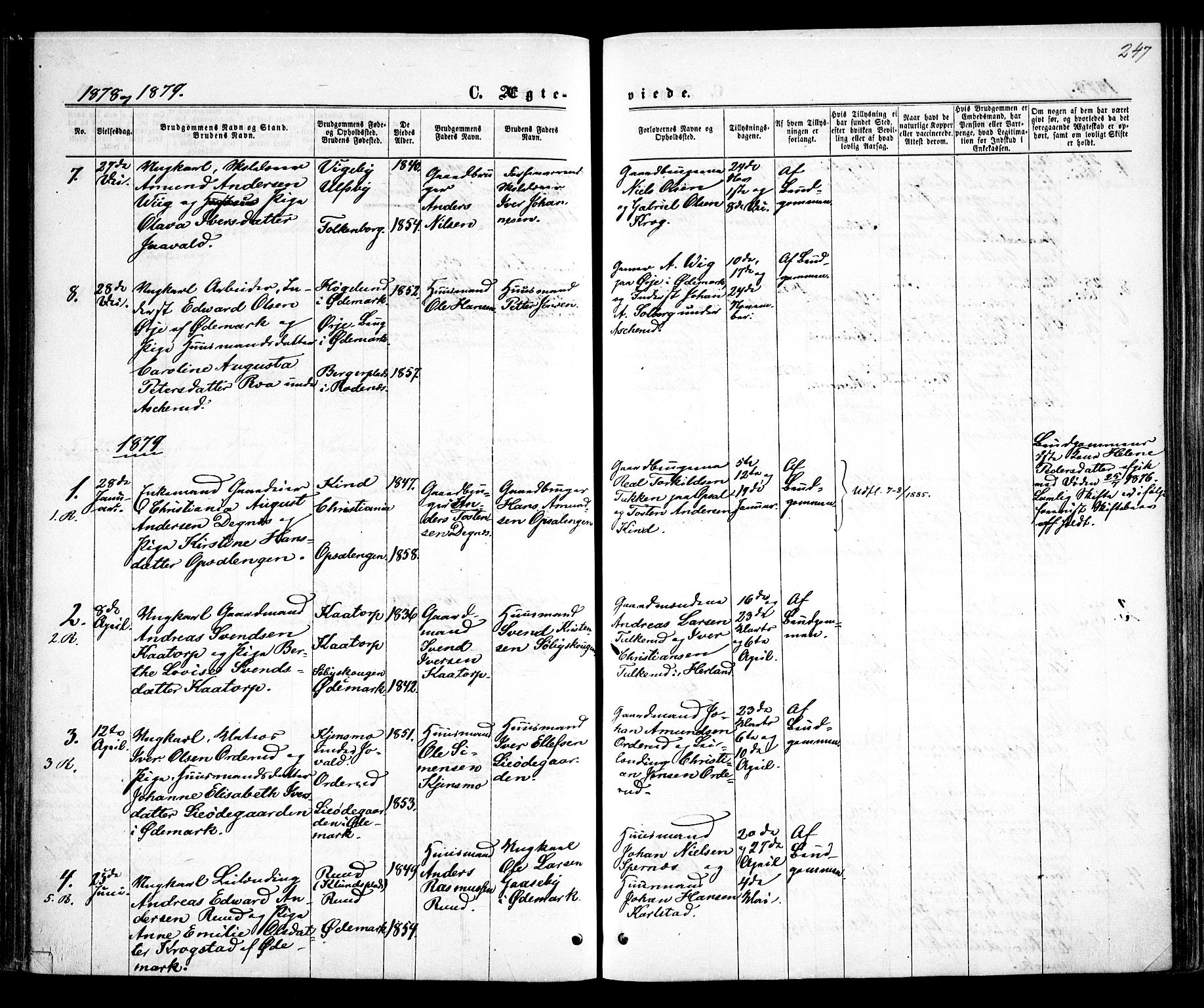 Rødenes prestekontor Kirkebøker, AV/SAO-A-2005/F/Fa/L0008: Parish register (official) no. I 8, 1869-1879, p. 247