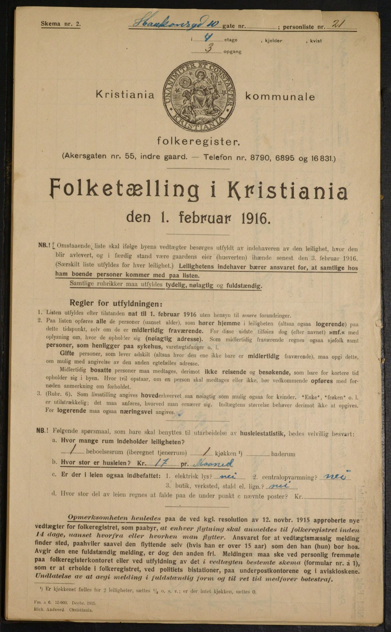 OBA, Municipal Census 1916 for Kristiania, 1916, p. 43387