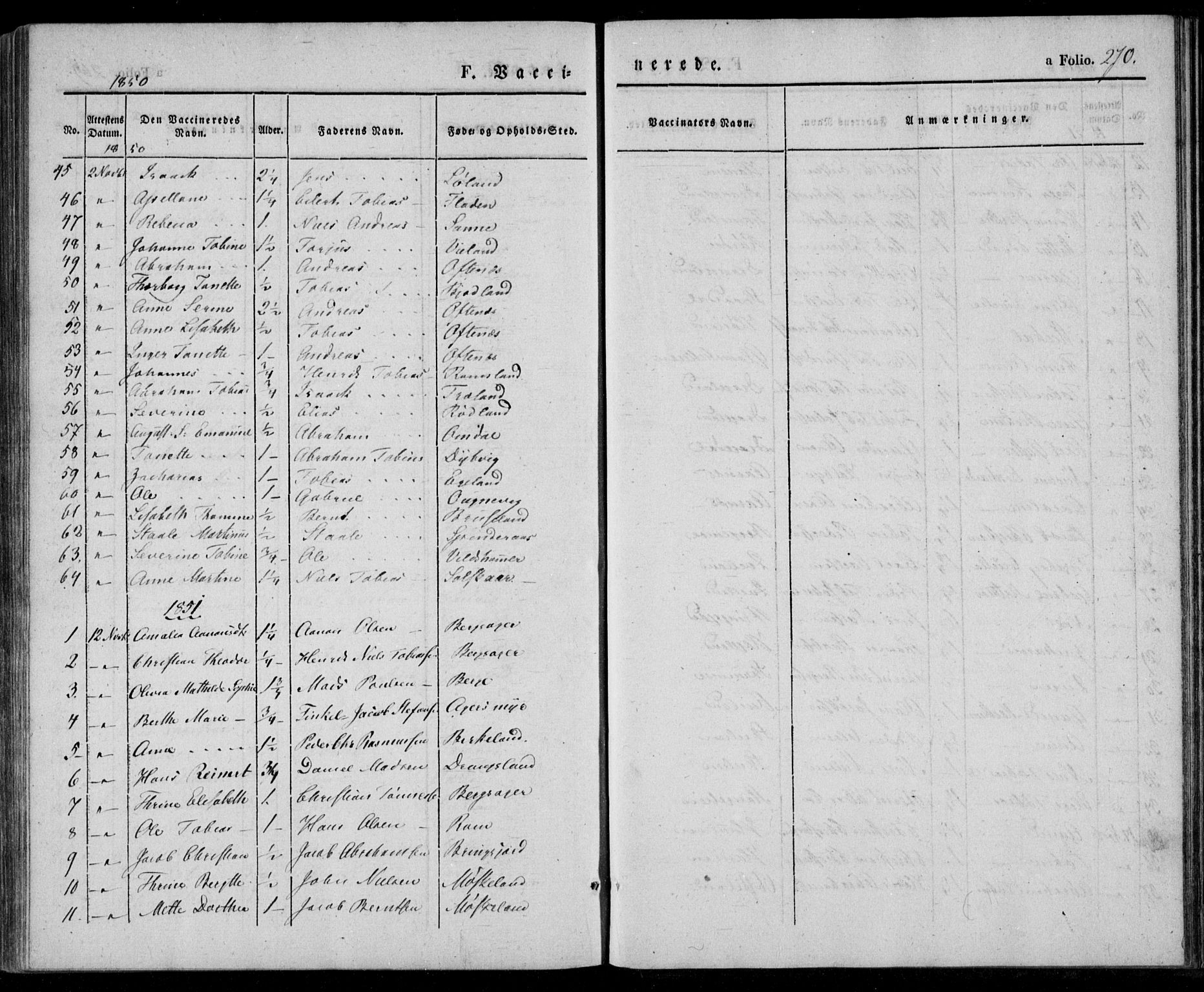 Lyngdal sokneprestkontor, AV/SAK-1111-0029/F/Fa/Fac/L0008: Parish register (official) no. A 8, 1837-1852, p. 270