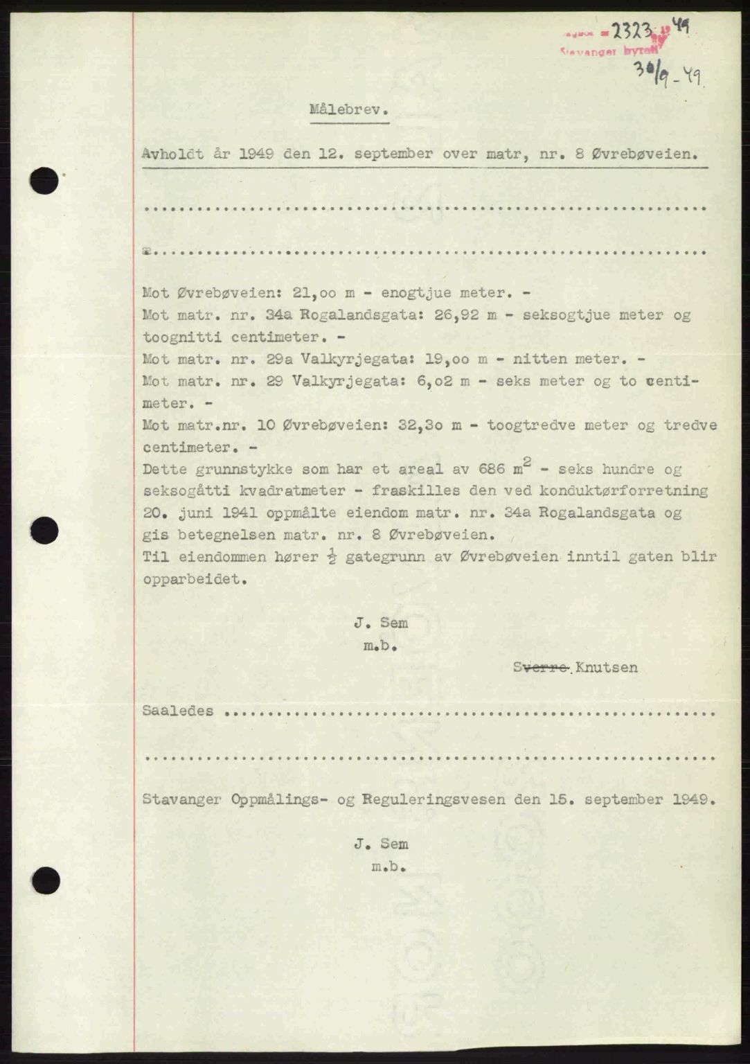 Stavanger byrett, SAST/A-100455/002/G/Gb/L0023: Mortgage book no. A12, 1948-1949, Diary no: : 2323/1949