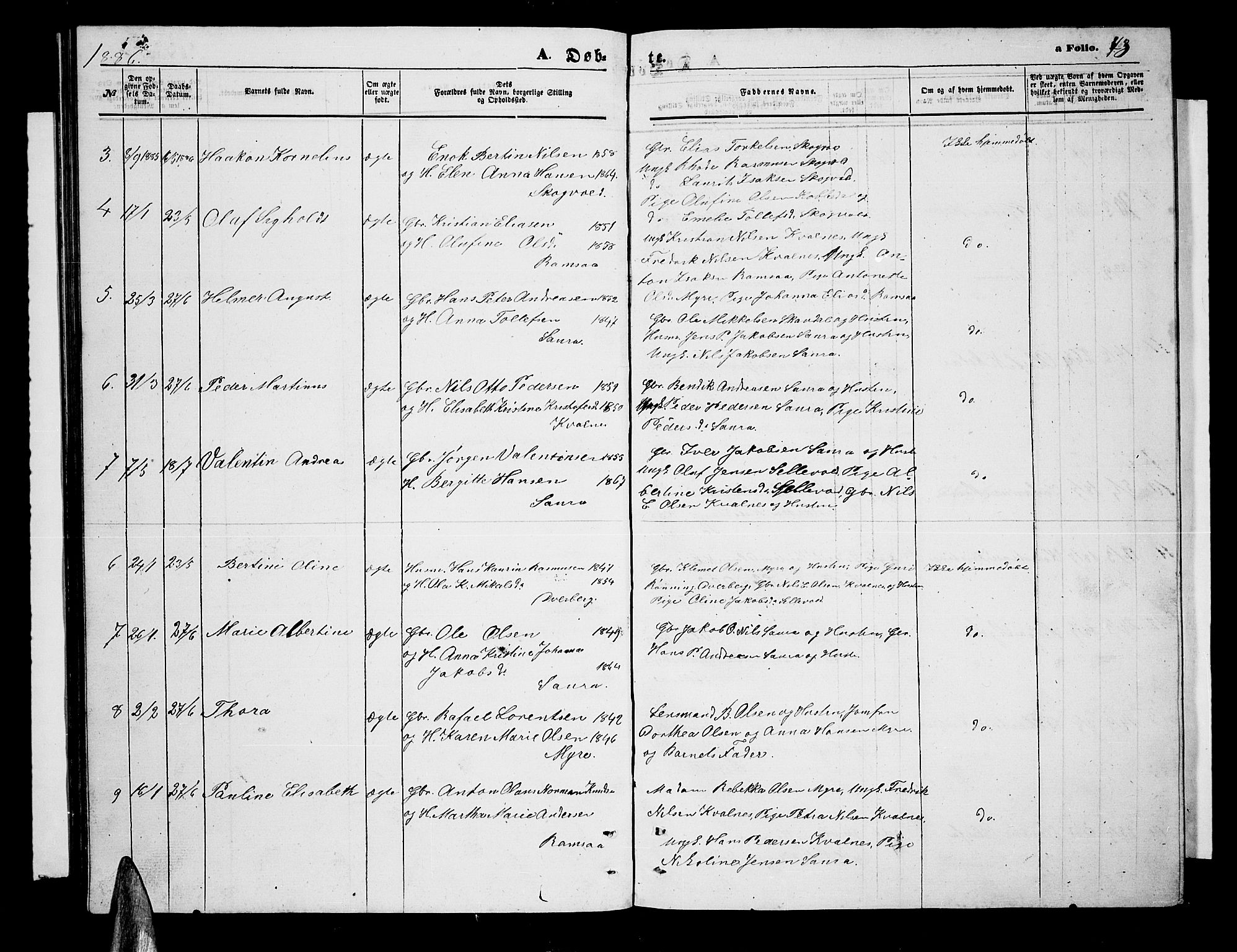 Ministerialprotokoller, klokkerbøker og fødselsregistre - Nordland, AV/SAT-A-1459/897/L1412: Parish register (copy) no. 897C02, 1867-1886, p. 43