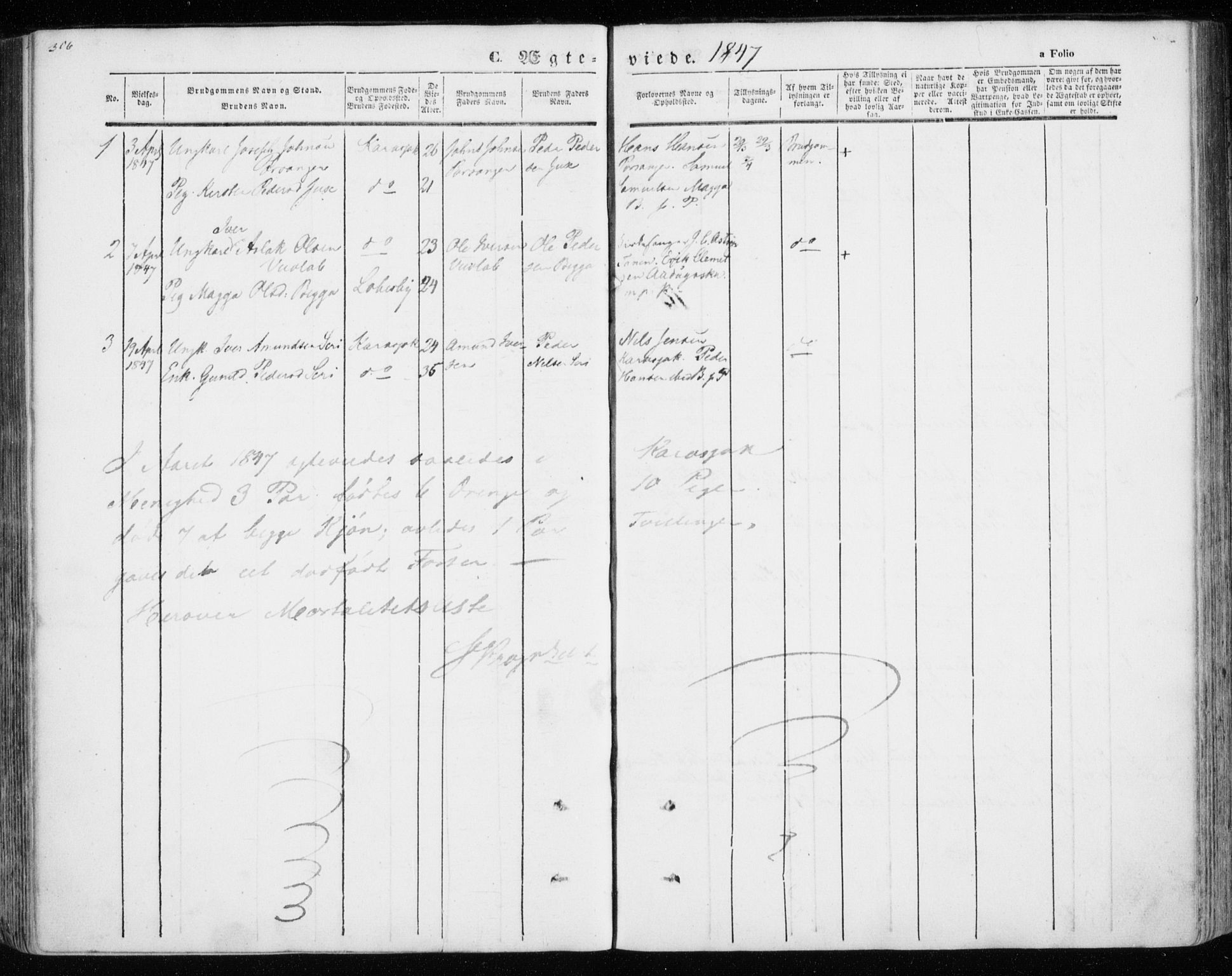 Kistrand/Porsanger sokneprestembete, SATØ/S-1351/H/Ha/L0012.kirke: Parish register (official) no. 12, 1843-1871, p. 306-307