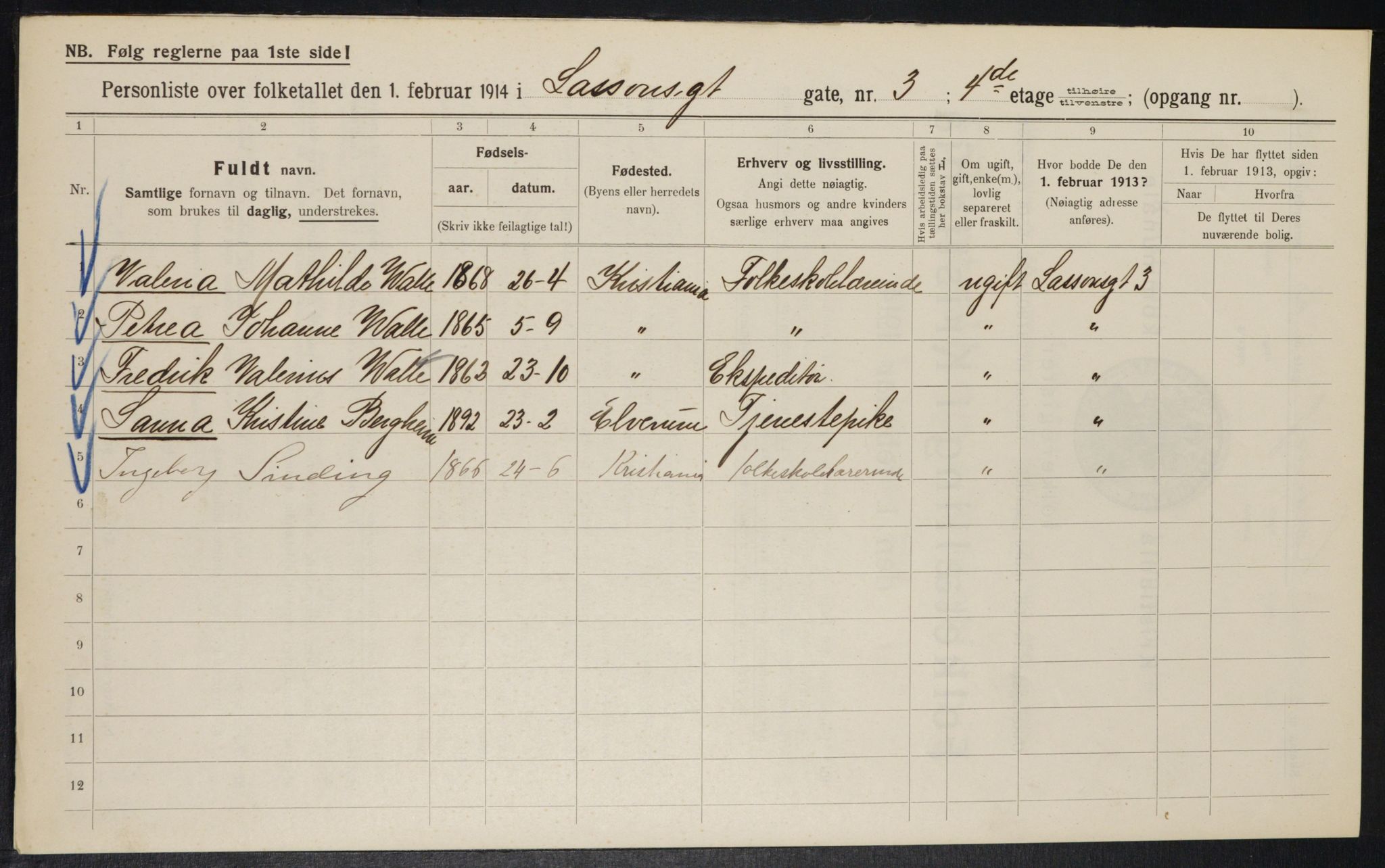 OBA, Municipal Census 1914 for Kristiania, 1914, p. 57146