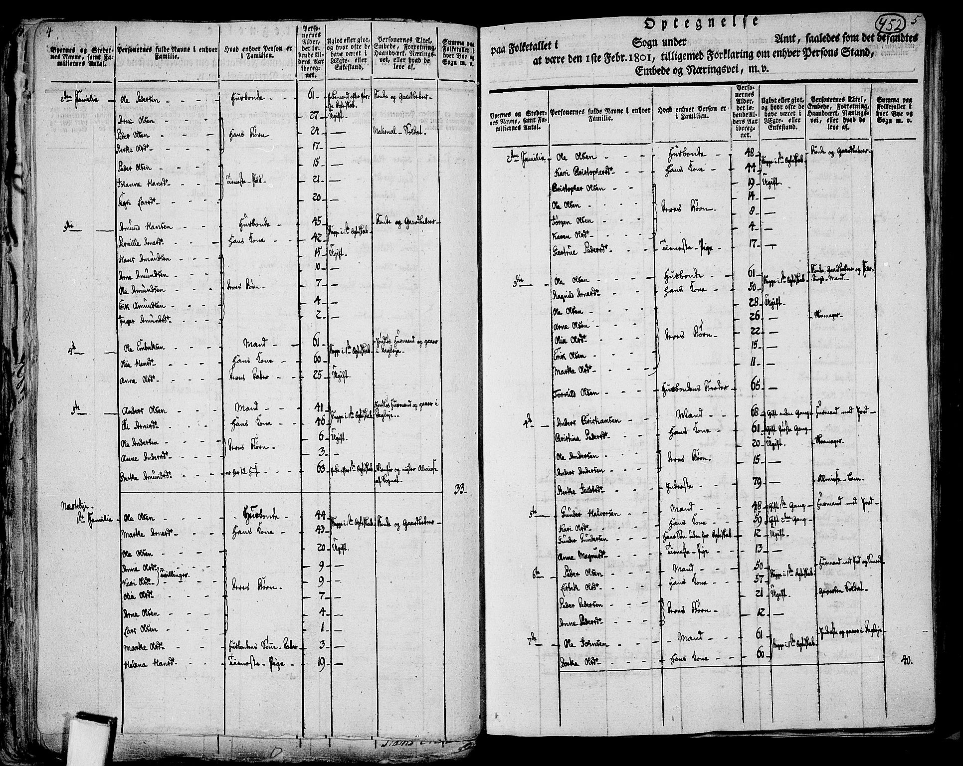 RA, 1801 census for 0421P Vinger, 1801, p. 451b-452a