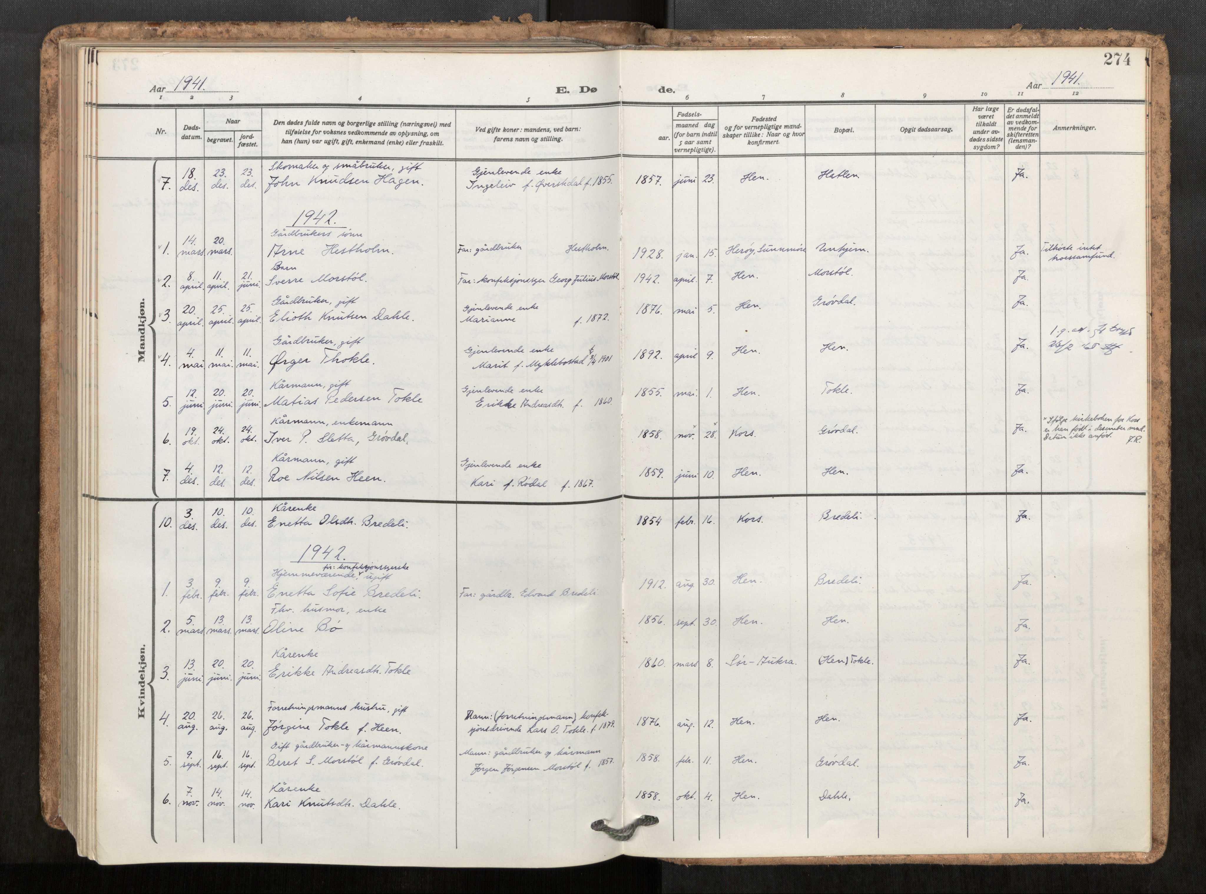 Ministerialprotokoller, klokkerbøker og fødselsregistre - Møre og Romsdal, SAT/A-1454/545/L0596: Parish register (official) no. 545A04, 1921-1956, p. 274