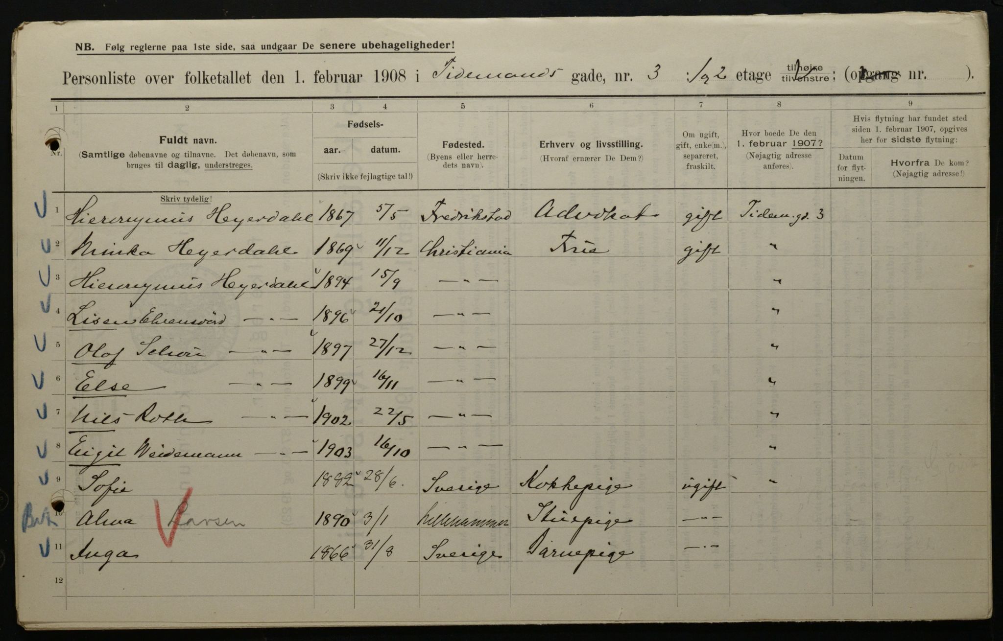 OBA, Municipal Census 1908 for Kristiania, 1908, p. 100113