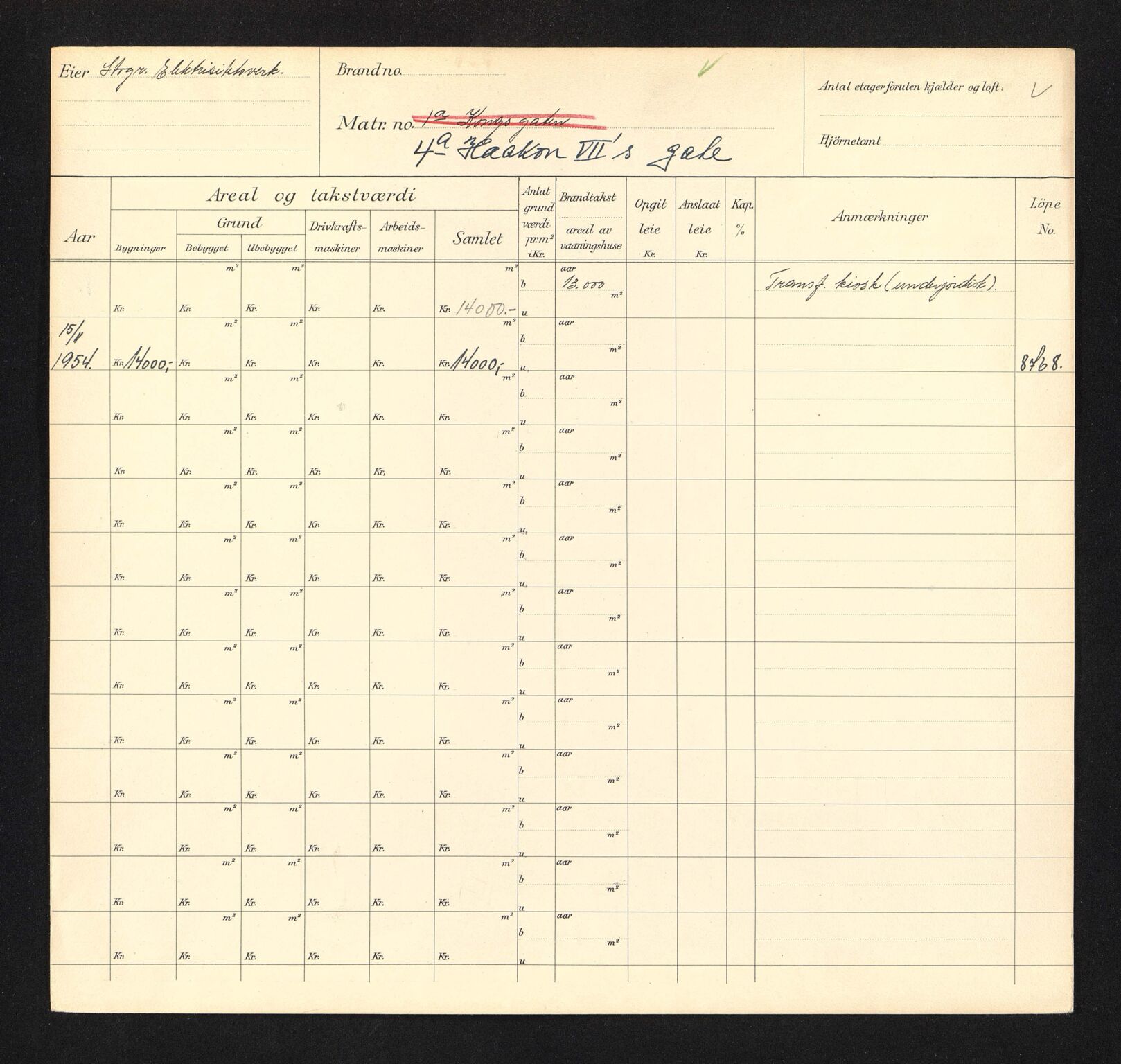 Stavanger kommune. Skattetakstvesenet, BYST/A-0440/F/Fa/Faa/L0015/0007: Skattetakstkort / Haakon VIIs gate 1 - Hafrsfjordsgata 19