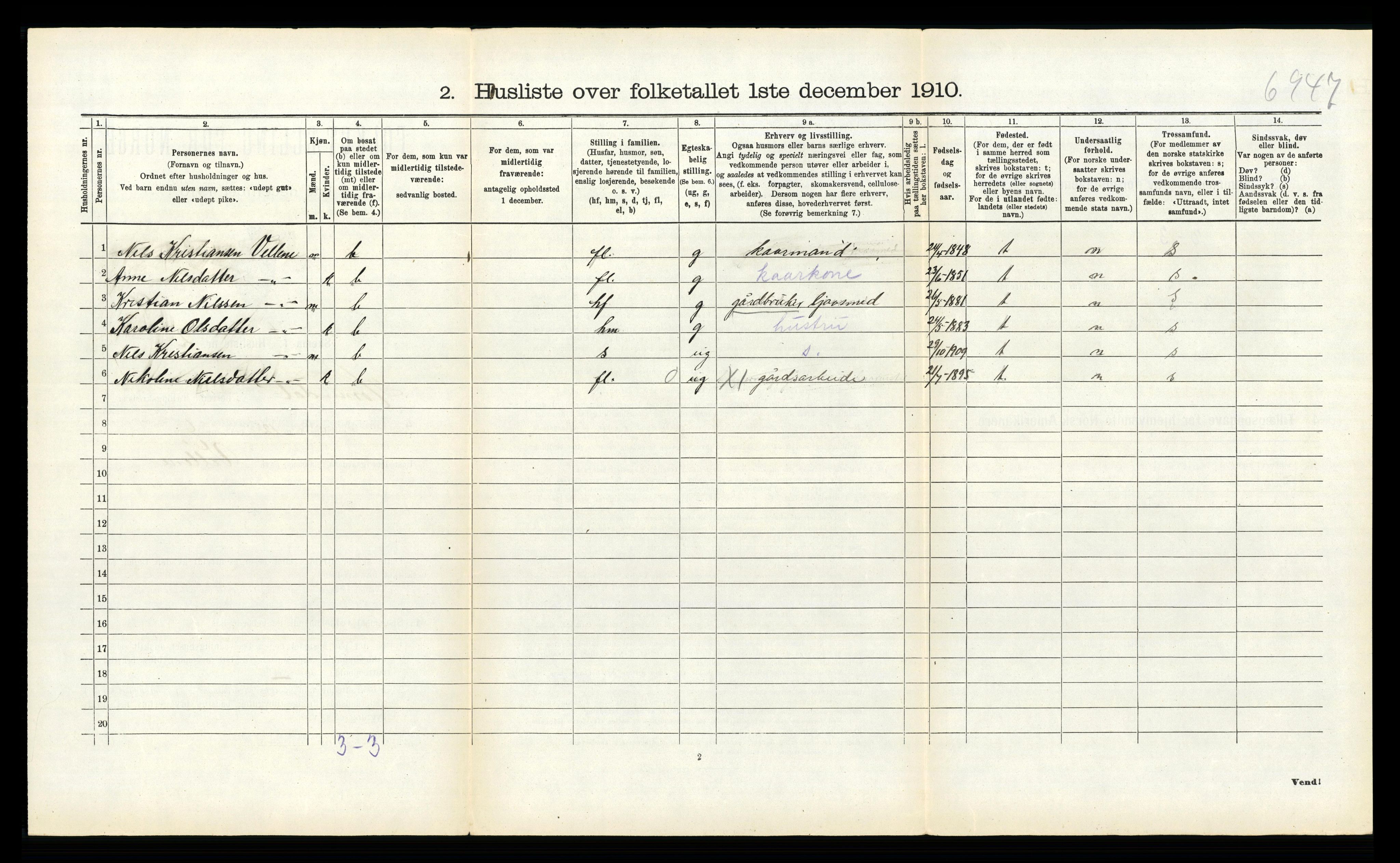 RA, 1910 census for Hornindal, 1910, p. 357