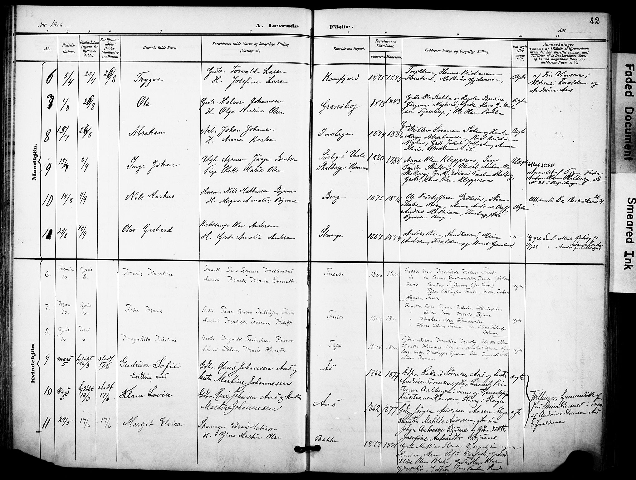 Ramnes kirkebøker, AV/SAKO-A-314/F/Fa/L0008: Parish register (official) no. I 8, 1896-1913, p. 42