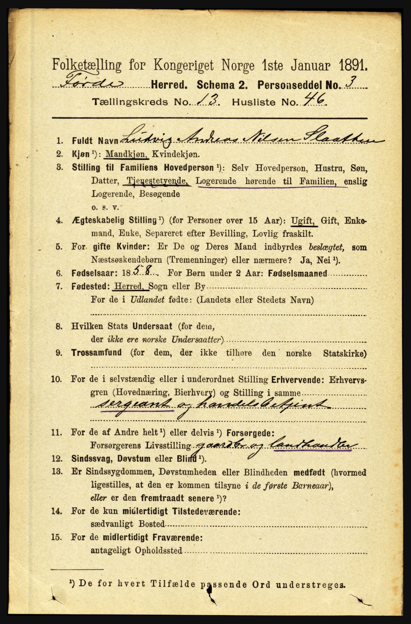 RA, 1891 census for 1432 Førde, 1891, p. 4848