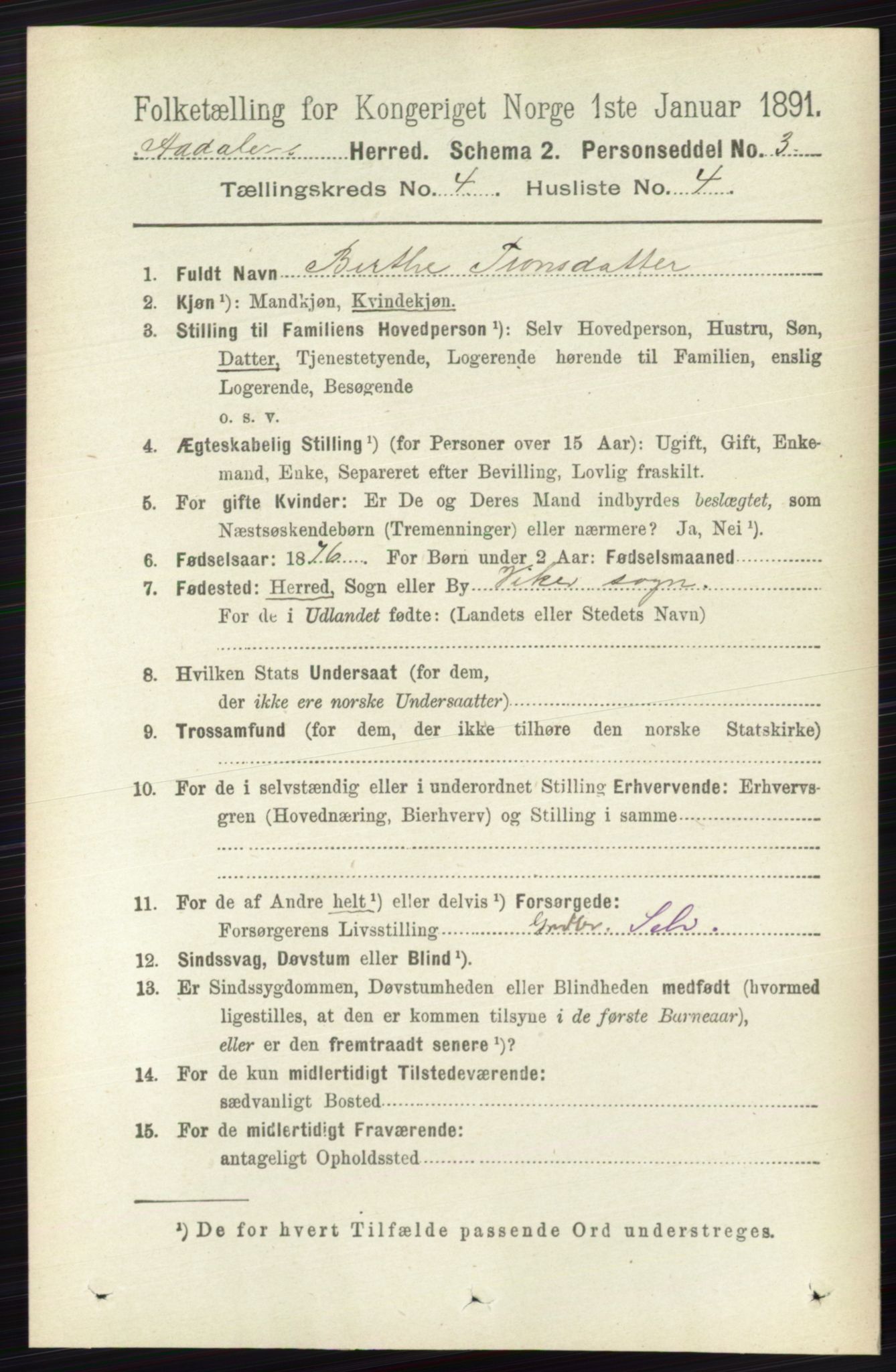 RA, 1891 census for 0614 Ådal, 1891, p. 1538