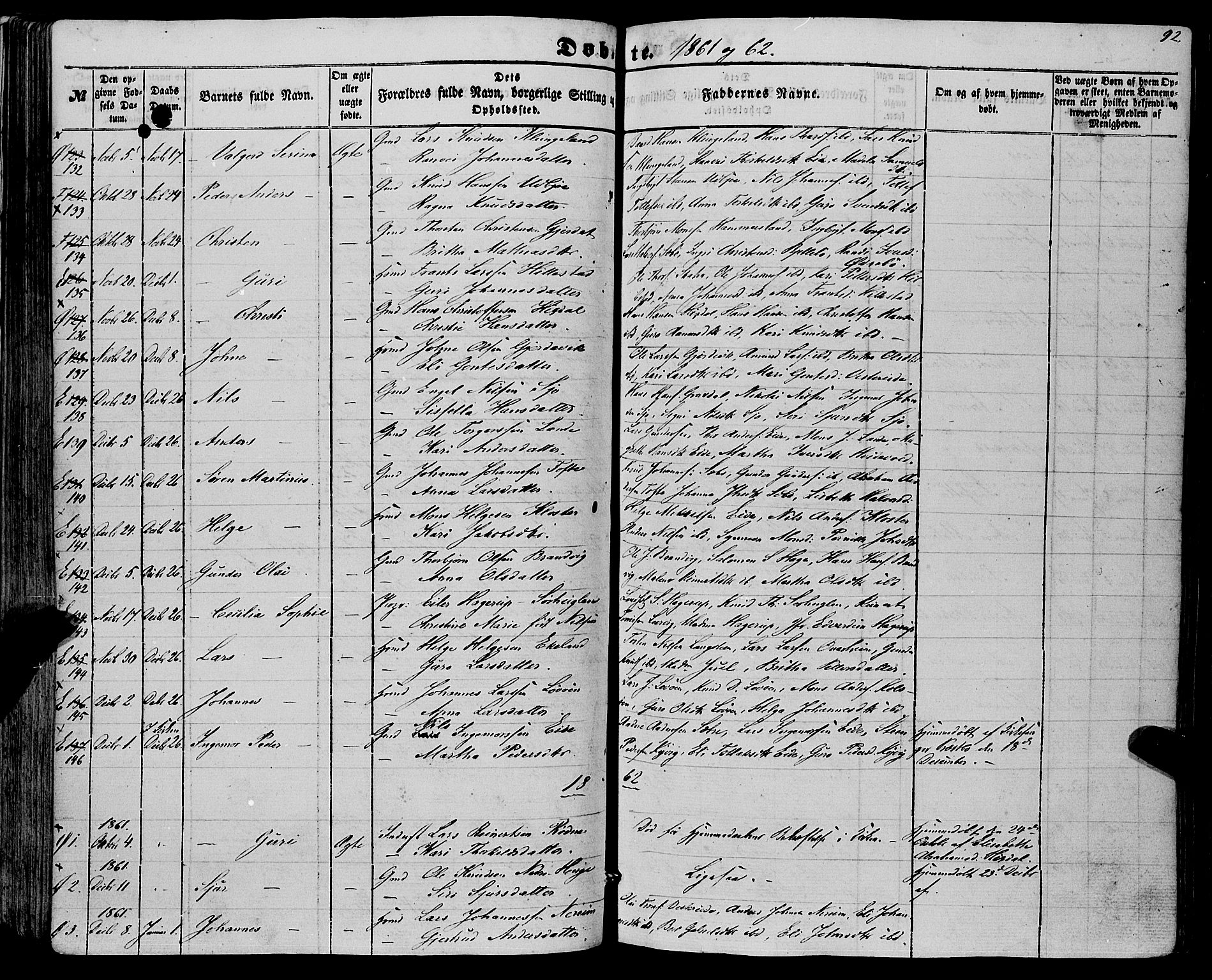 Fjelberg sokneprestembete, SAB/A-75201/H/Haa: Parish register (official) no. A 7, 1851-1867, p. 92