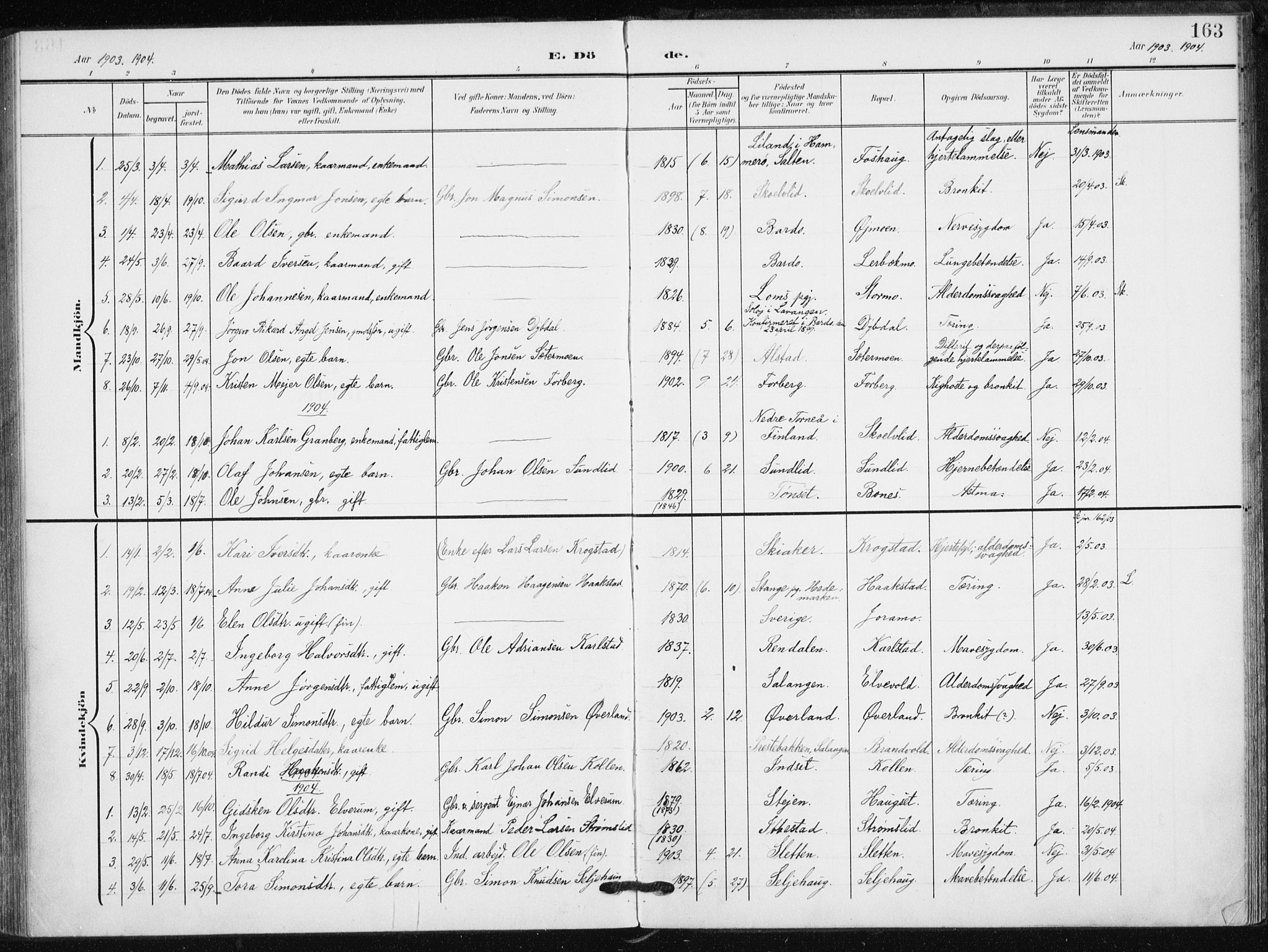 Målselv sokneprestembete, SATØ/S-1311/G/Ga/Gaa/L0013kirke: Parish register (official) no. 13, 1903-1919, p. 163
