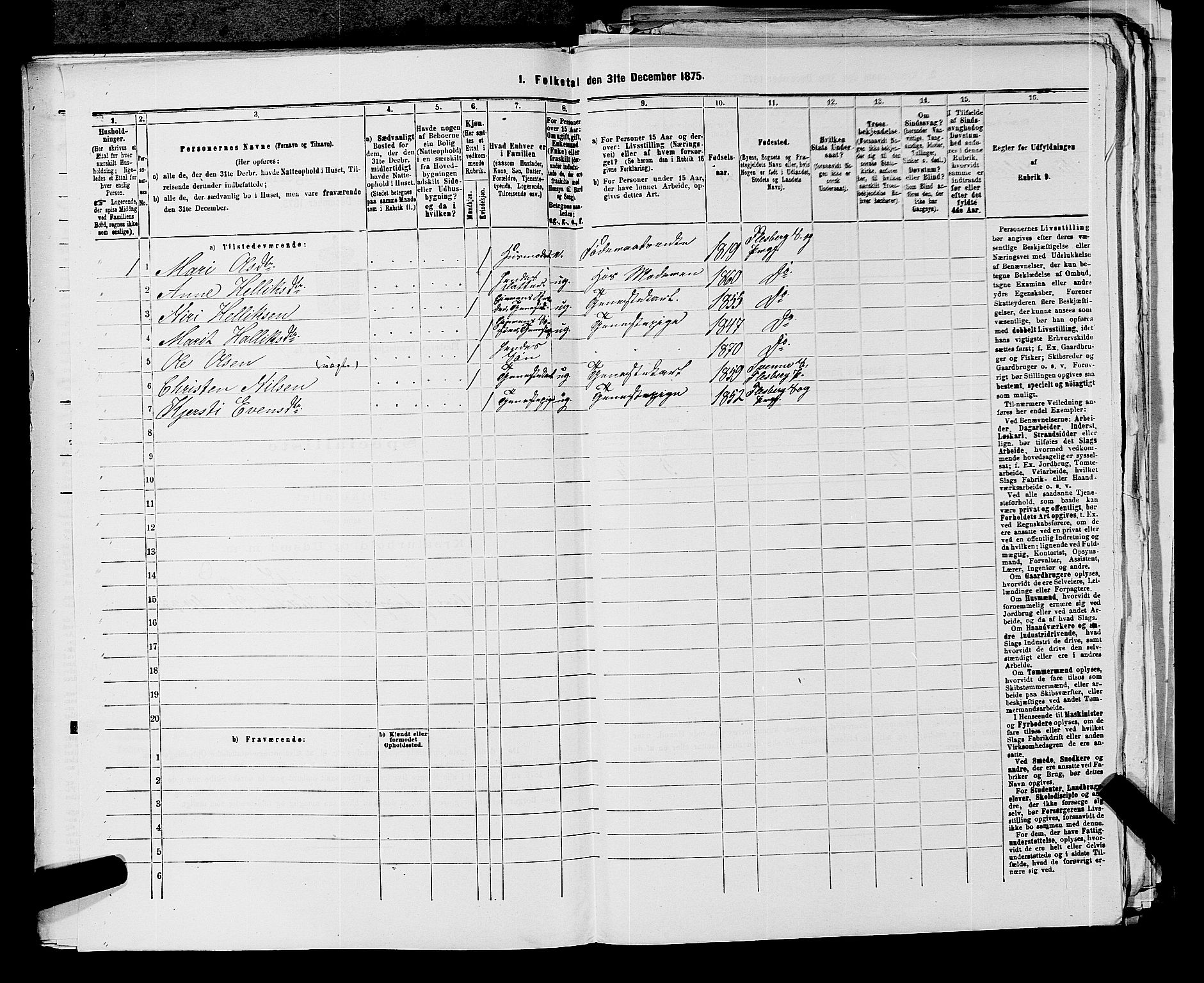 SAKO, 1875 census for 0631P Flesberg, 1875, p. 259