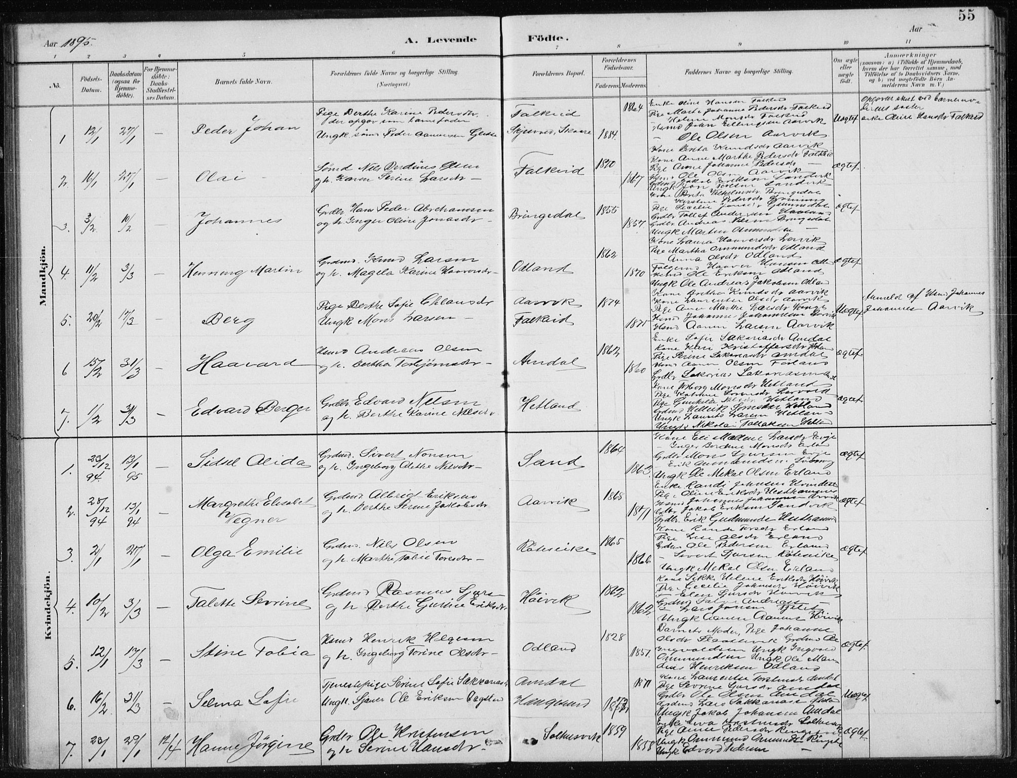 Tysvær sokneprestkontor, AV/SAST-A -101864/H/Ha/Hab/L0004: Parish register (copy) no. B 4, 1883-1896, p. 55