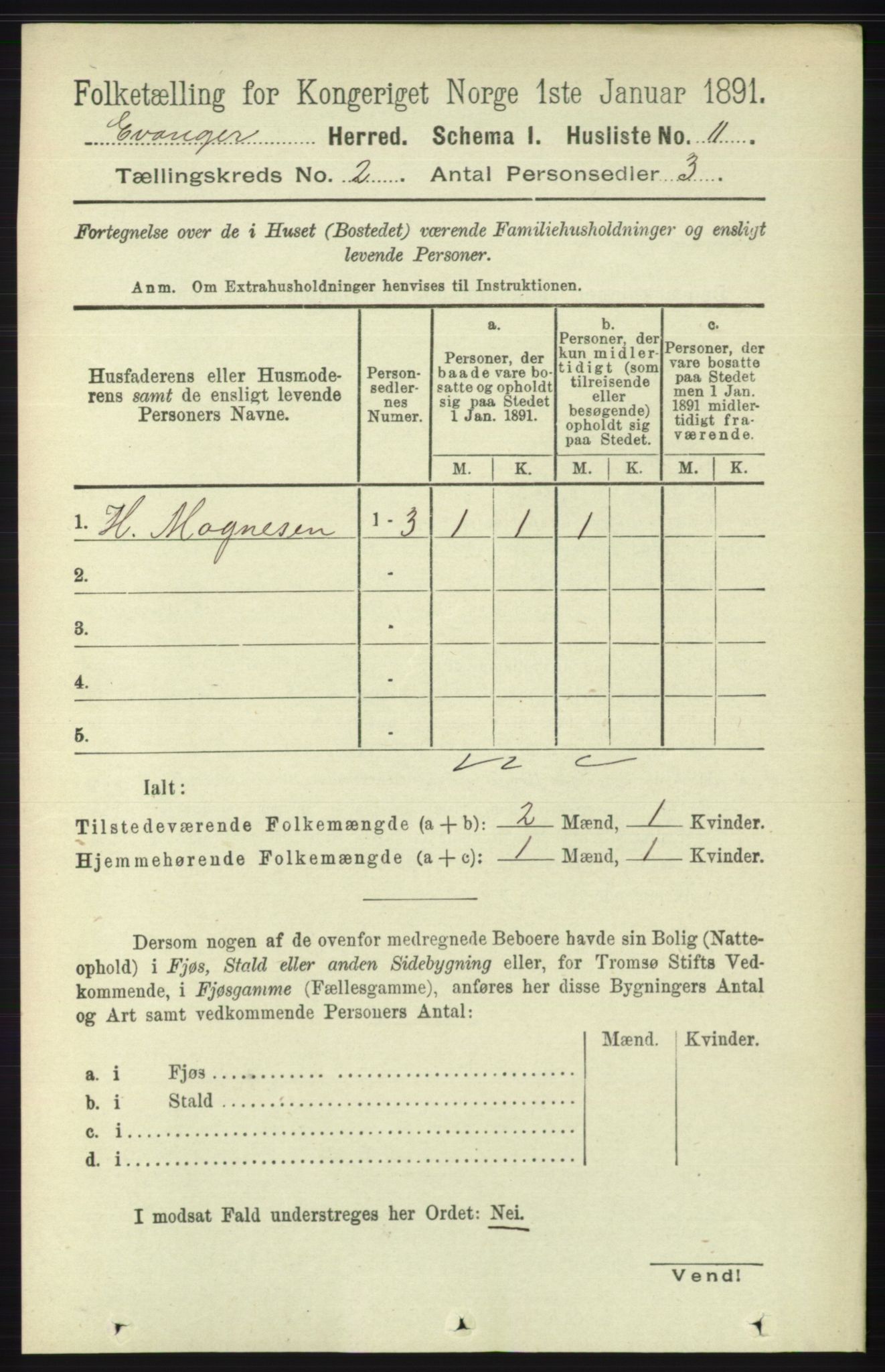 RA, 1891 census for 1237 Evanger, 1891, p. 265