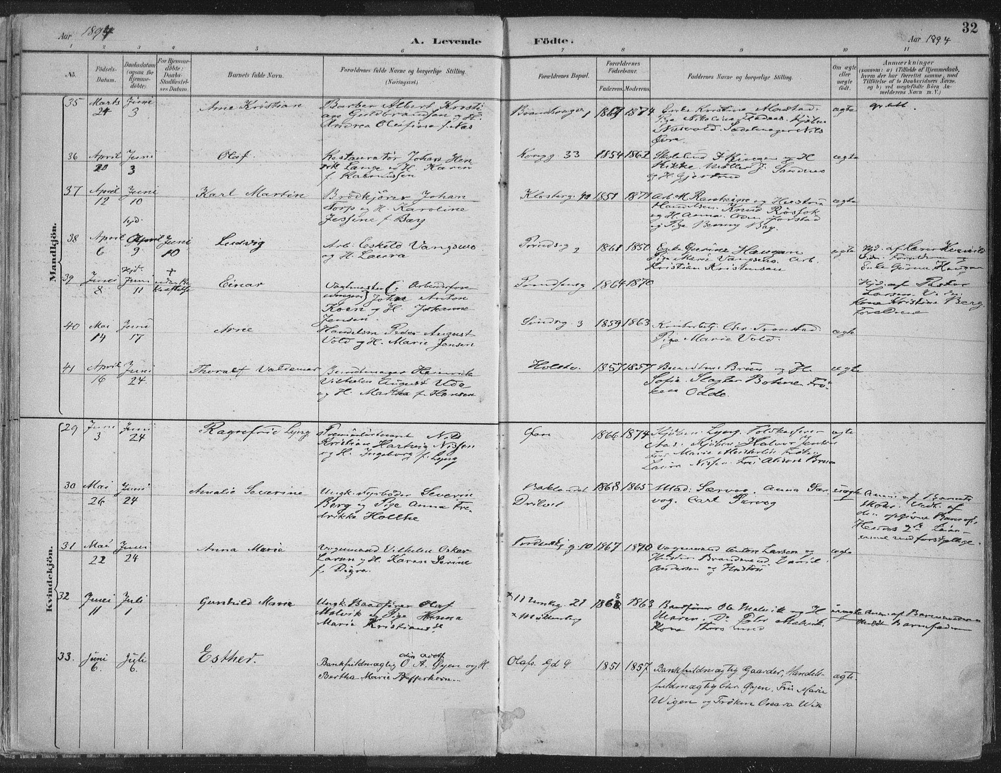 Ministerialprotokoller, klokkerbøker og fødselsregistre - Sør-Trøndelag, SAT/A-1456/601/L0062: Parish register (official) no. 601A30, 1891-1911, p. 32