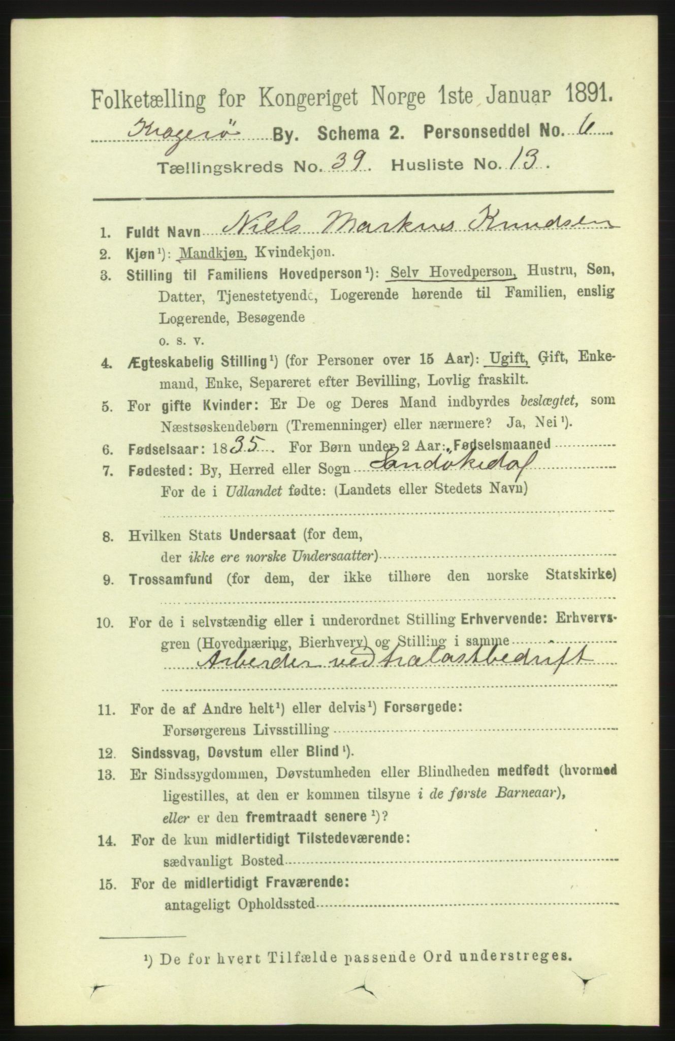 RA, 1891 census for 0801 Kragerø, 1891, p. 7392