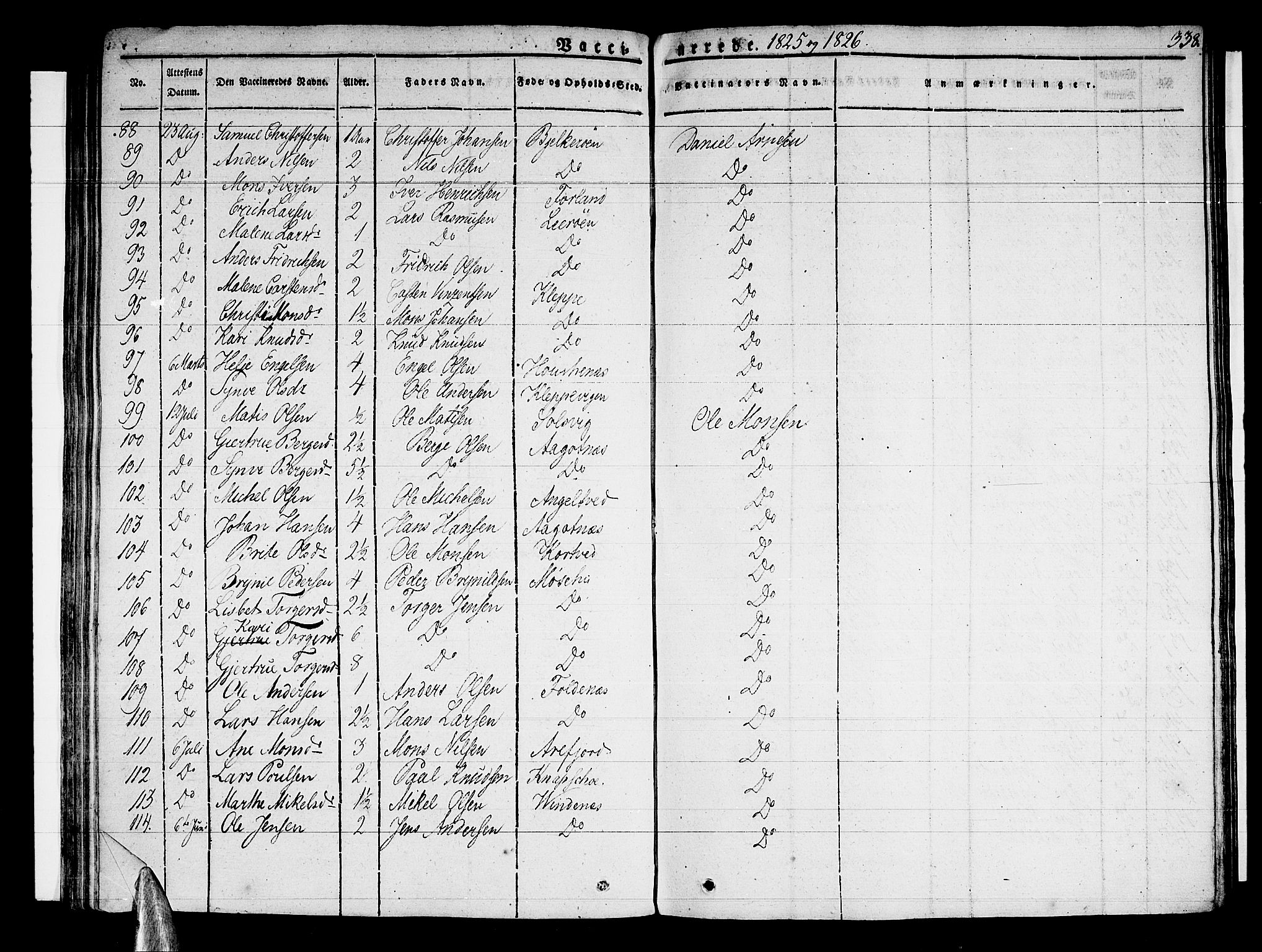 Sund sokneprestembete, AV/SAB-A-99930: Parish register (official) no. A 12, 1825-1835, p. 338