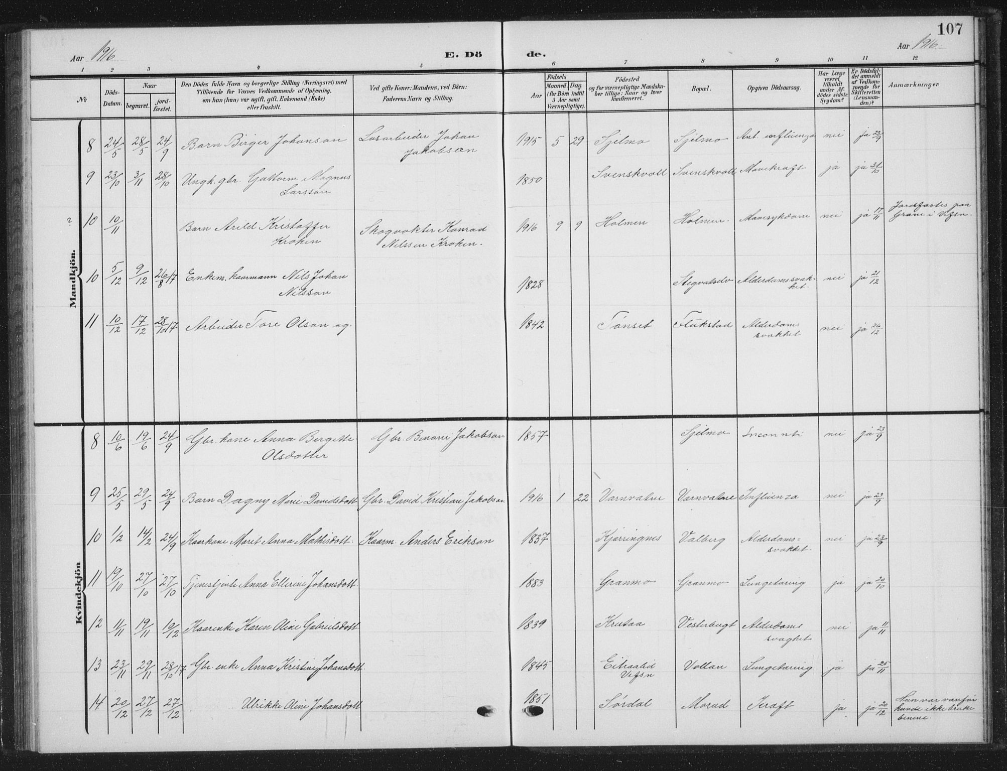 Ministerialprotokoller, klokkerbøker og fødselsregistre - Nordland, AV/SAT-A-1459/823/L0331: Parish register (copy) no. 823C03, 1905-1934, p. 107