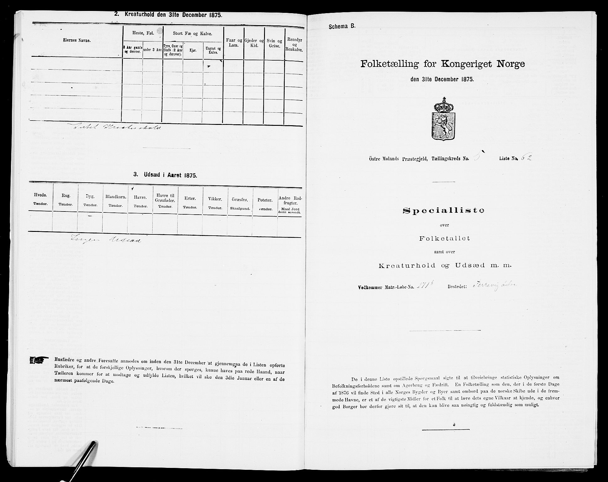 SAK, 1875 census for 0918P Austre Moland, 1875, p. 2001