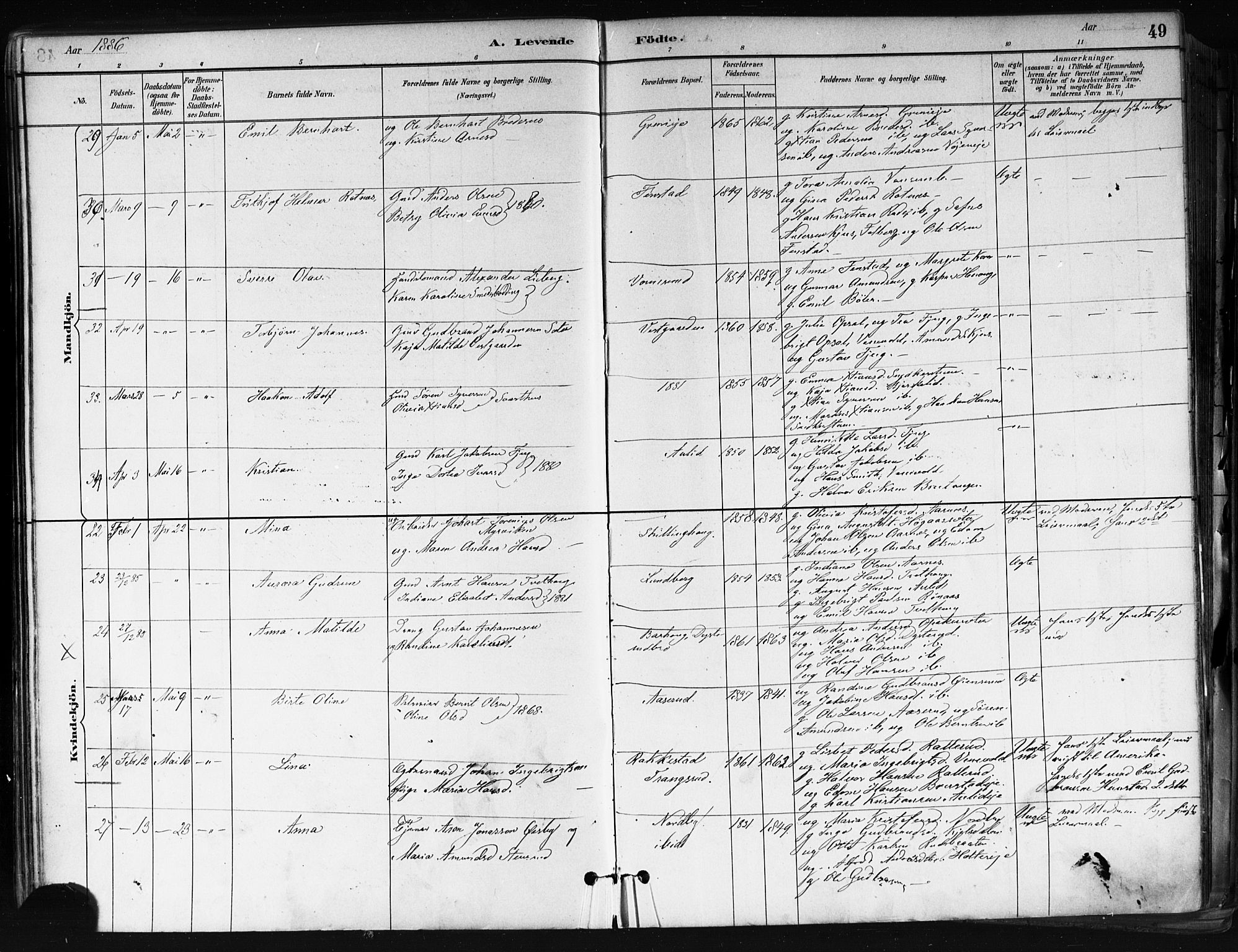 Nes prestekontor Kirkebøker, SAO/A-10410/F/Fa/L0010: Parish register (official) no. I 10, 1883-1898, p. 49