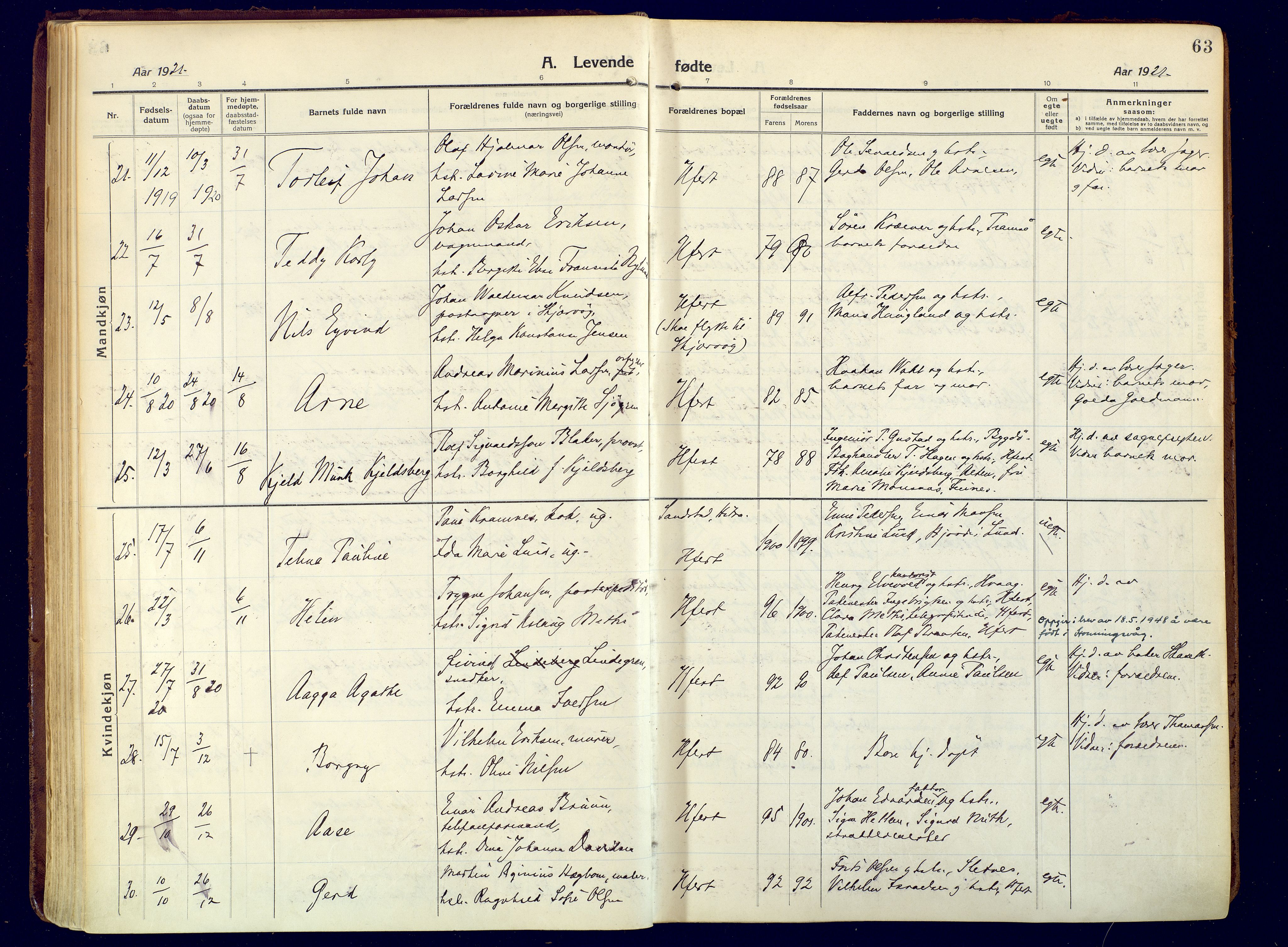 Hammerfest sokneprestkontor, AV/SATØ-S-1347/H/Ha/L0015.kirke: Parish register (official) no. 15, 1916-1923, p. 63