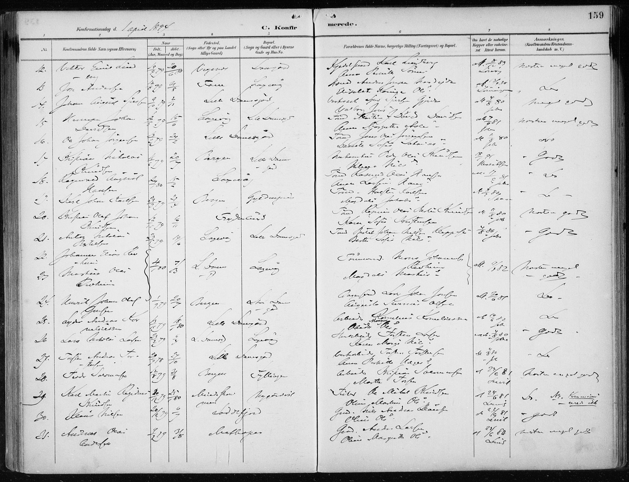 Askøy Sokneprestembete, AV/SAB-A-74101/H/Ha/Haa/Haae/L0003: Parish register (official) no. E 3, 1891-1903, p. 159