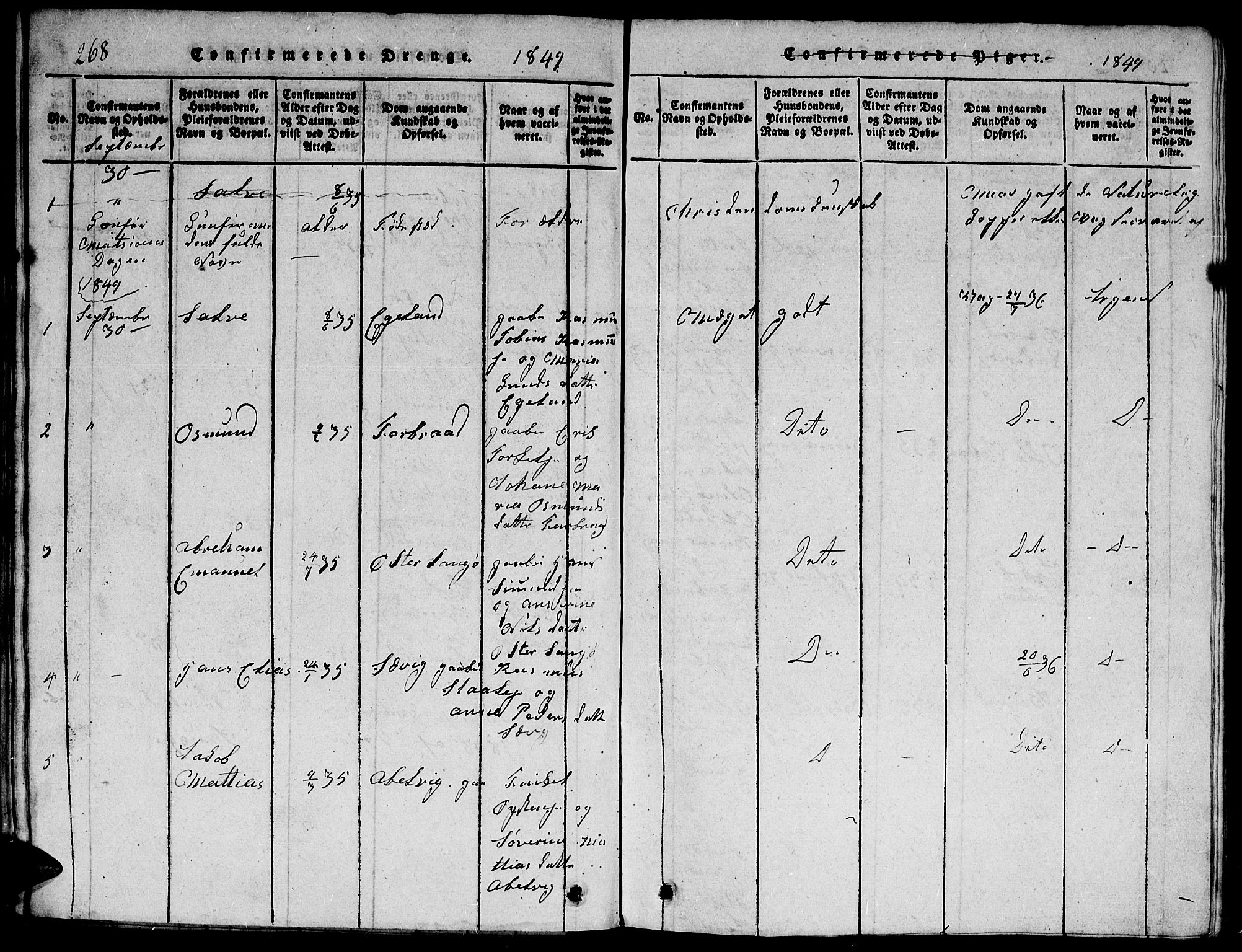 Herad sokneprestkontor, AV/SAK-1111-0018/F/Fb/Fbb/L0001: Parish register (copy) no. B 1, 1815-1852, p. 268