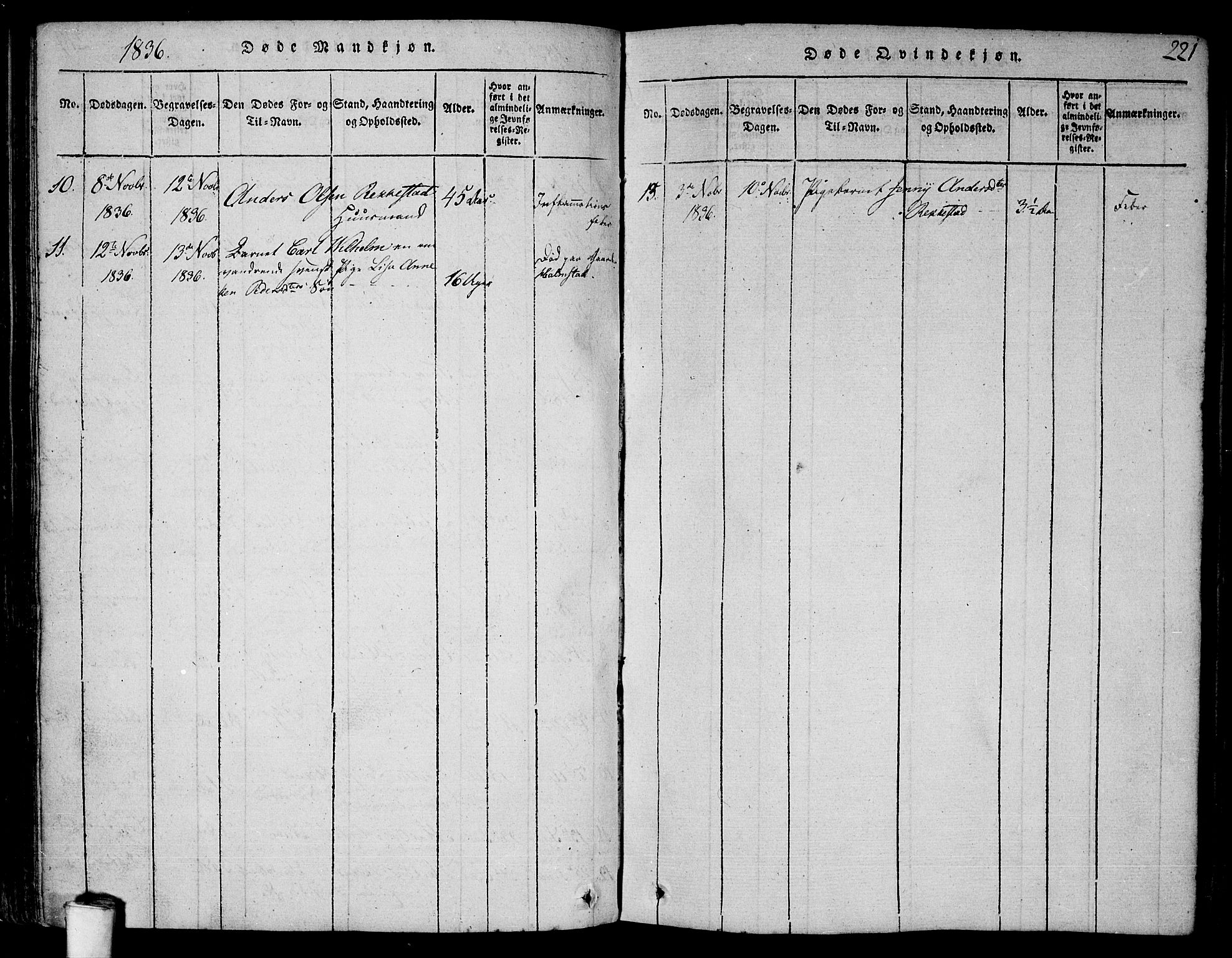 Rygge prestekontor Kirkebøker, AV/SAO-A-10084b/F/Fa/L0003: Parish register (official) no. 3, 1814-1836, p. 220-221