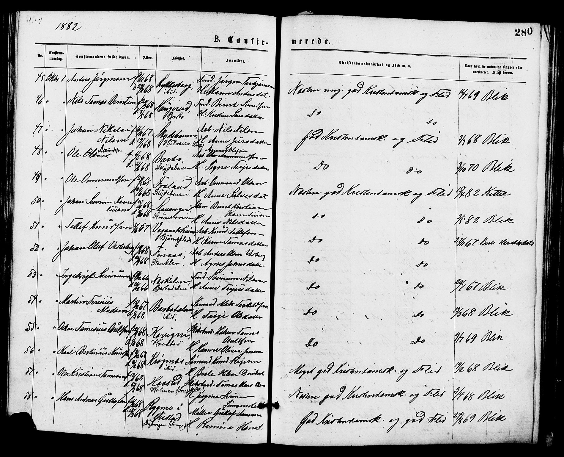 Barbu sokneprestkontor, AV/SAK-1111-0003/F/Fa/L0001: Parish register (official) no. A 1 /1, 1878-1883, p. 280