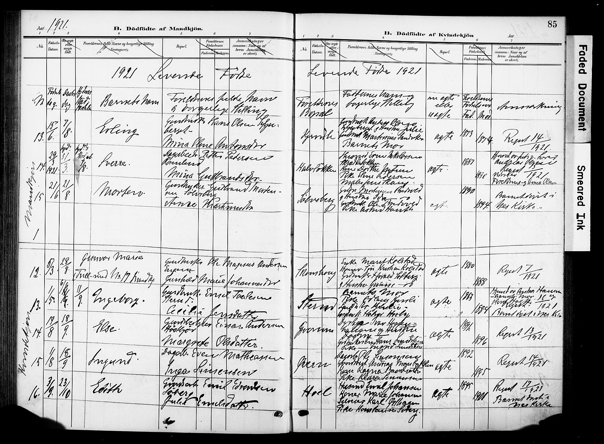 Nes prestekontor, Hedmark, AV/SAH-PREST-020/K/Ka/L0013: Parish register (official) no. 13, 1906-1924, p. 85