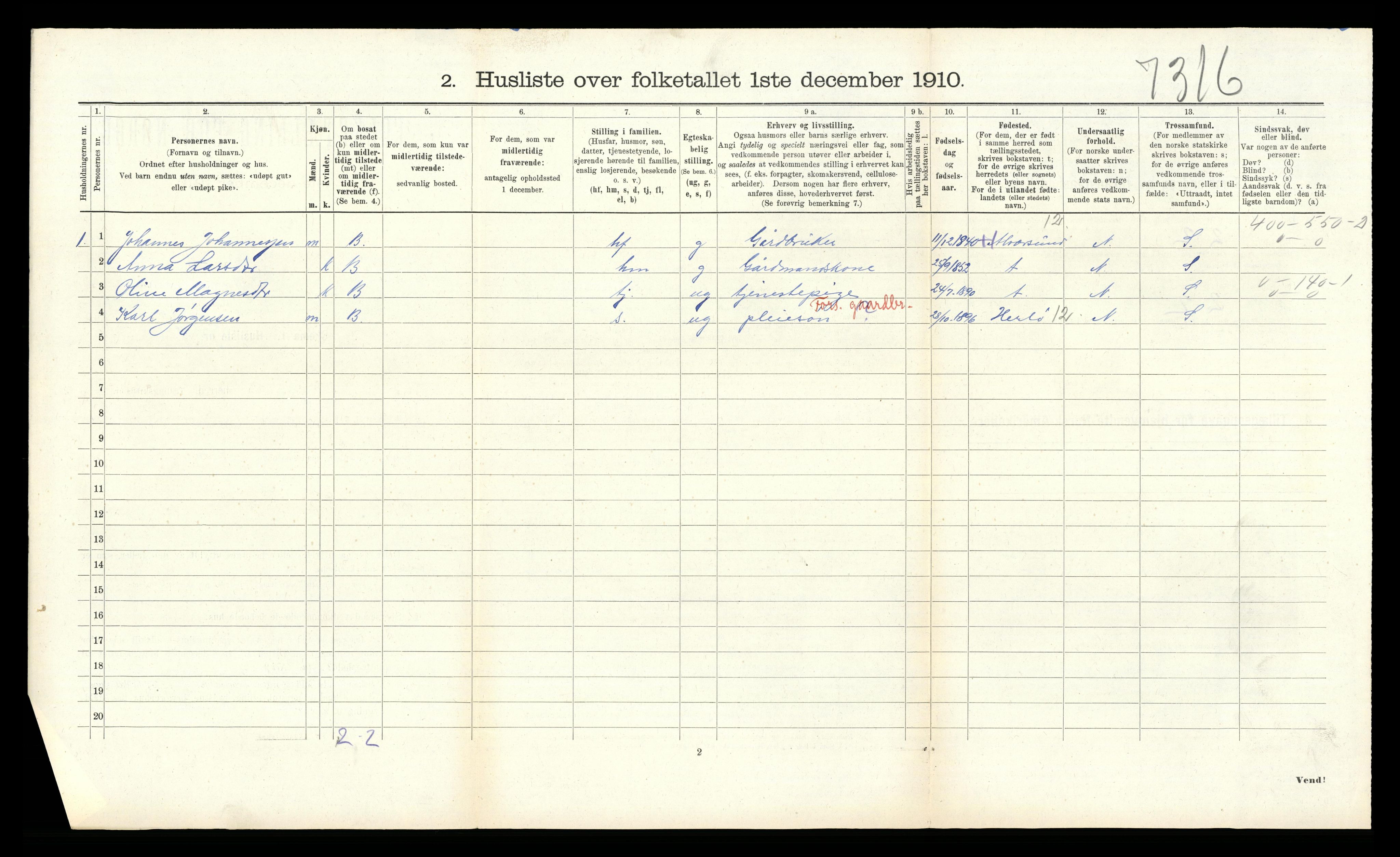RA, 1910 census for Åsane, 1910, p. 104