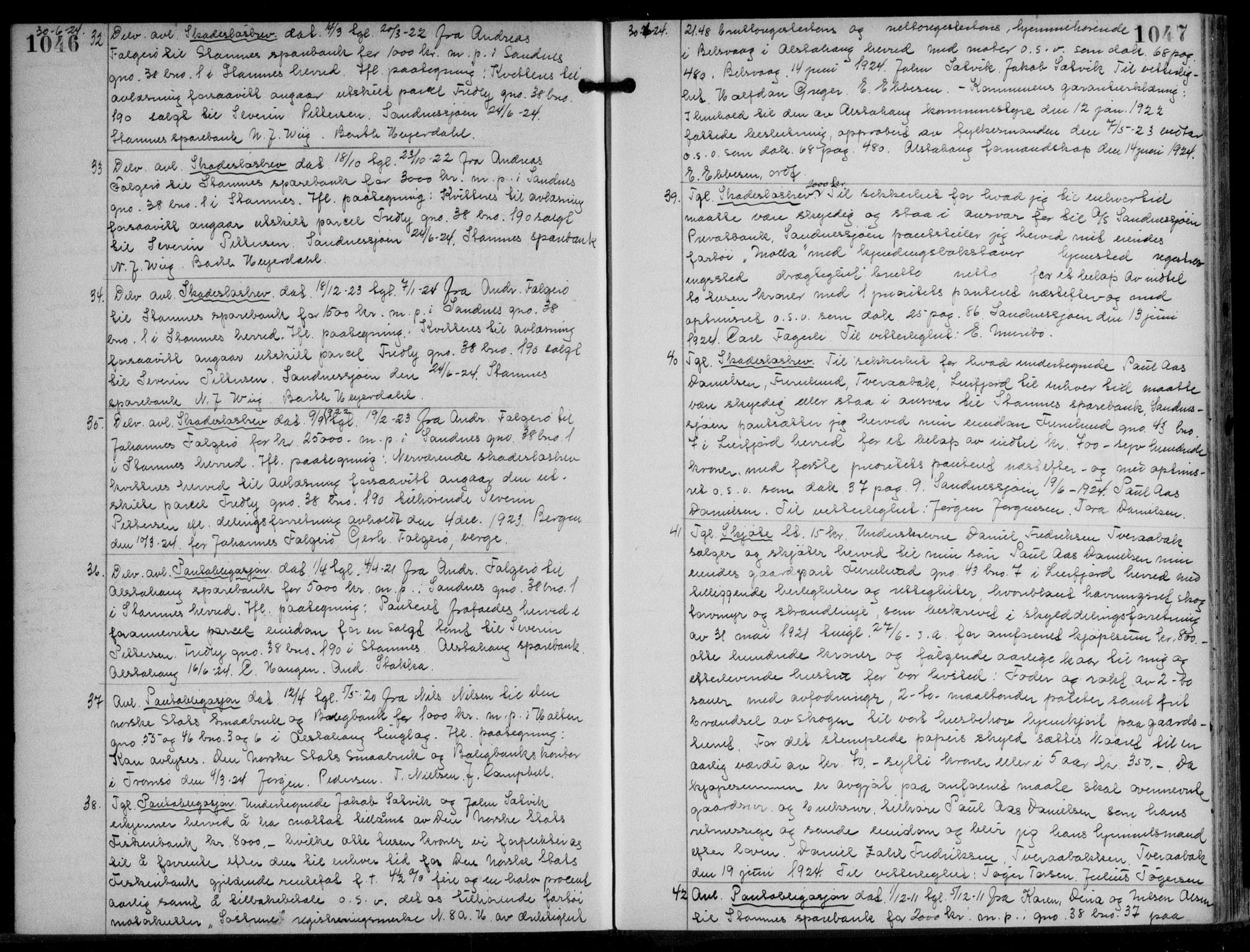 Søndre Helgeland sorenskriveri, SAT/A-4575/1/2/2C/L0022: Mortgage book no. 33, 1921-1925, p. 1046-1047, Deed date: 30.06.1924