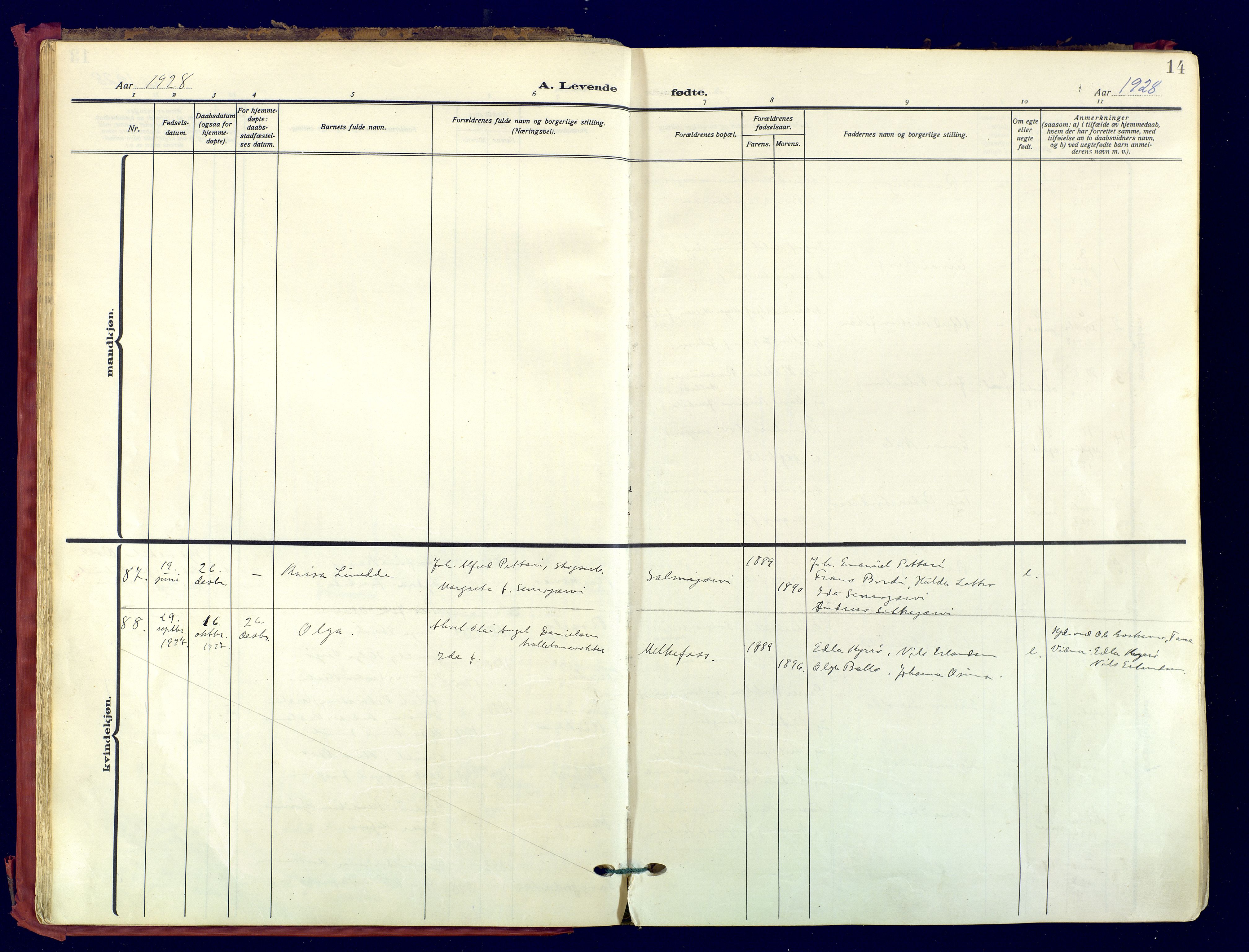 Sør-Varanger sokneprestkontor, AV/SATØ-S-1331/H/Ha/L0007kirke: Parish register (official) no. 7, 1927-1937, p. 14