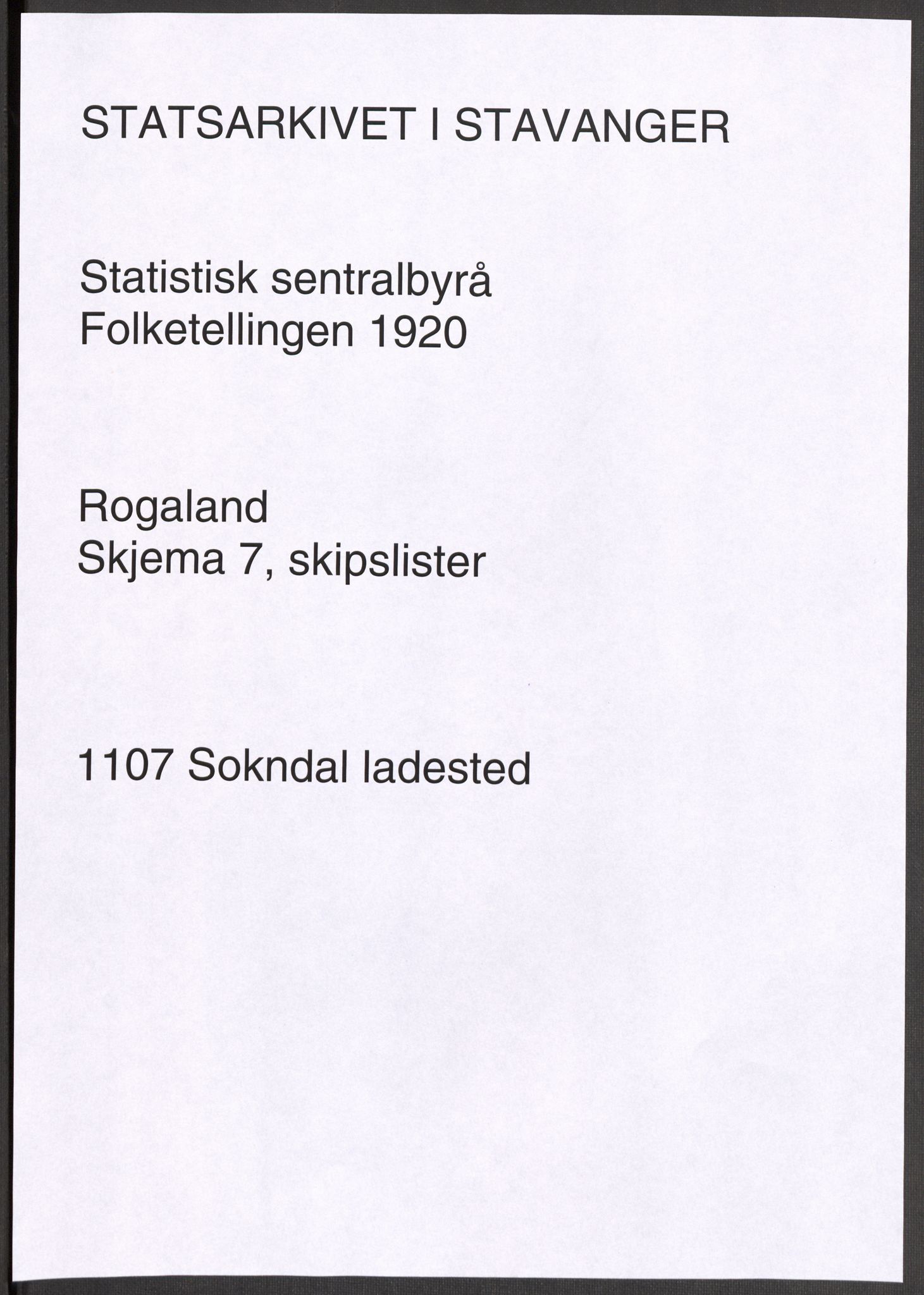 SAST, 1920 census for Sokndal town, 1920, p. 1149