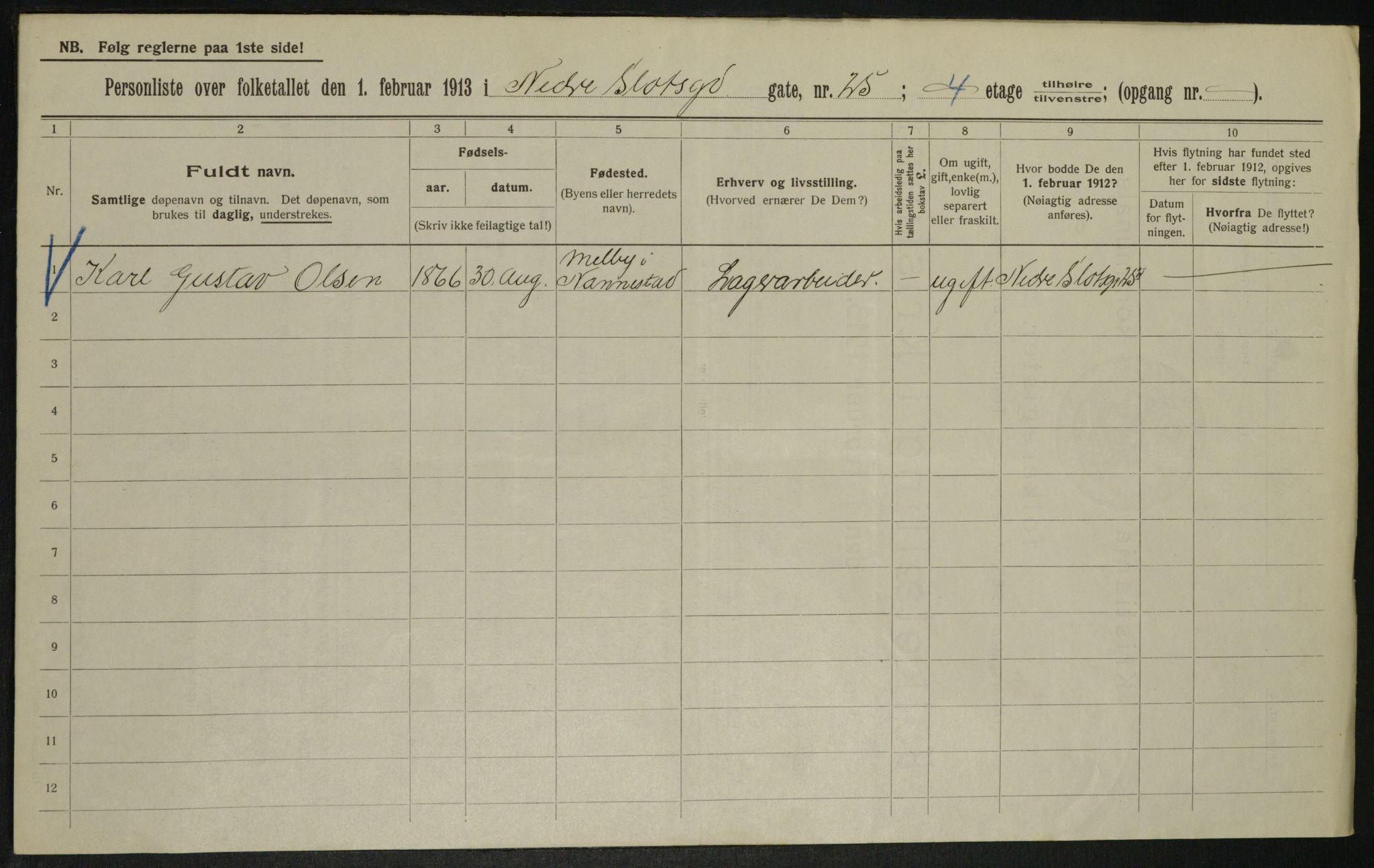 OBA, Municipal Census 1913 for Kristiania, 1913, p. 69495